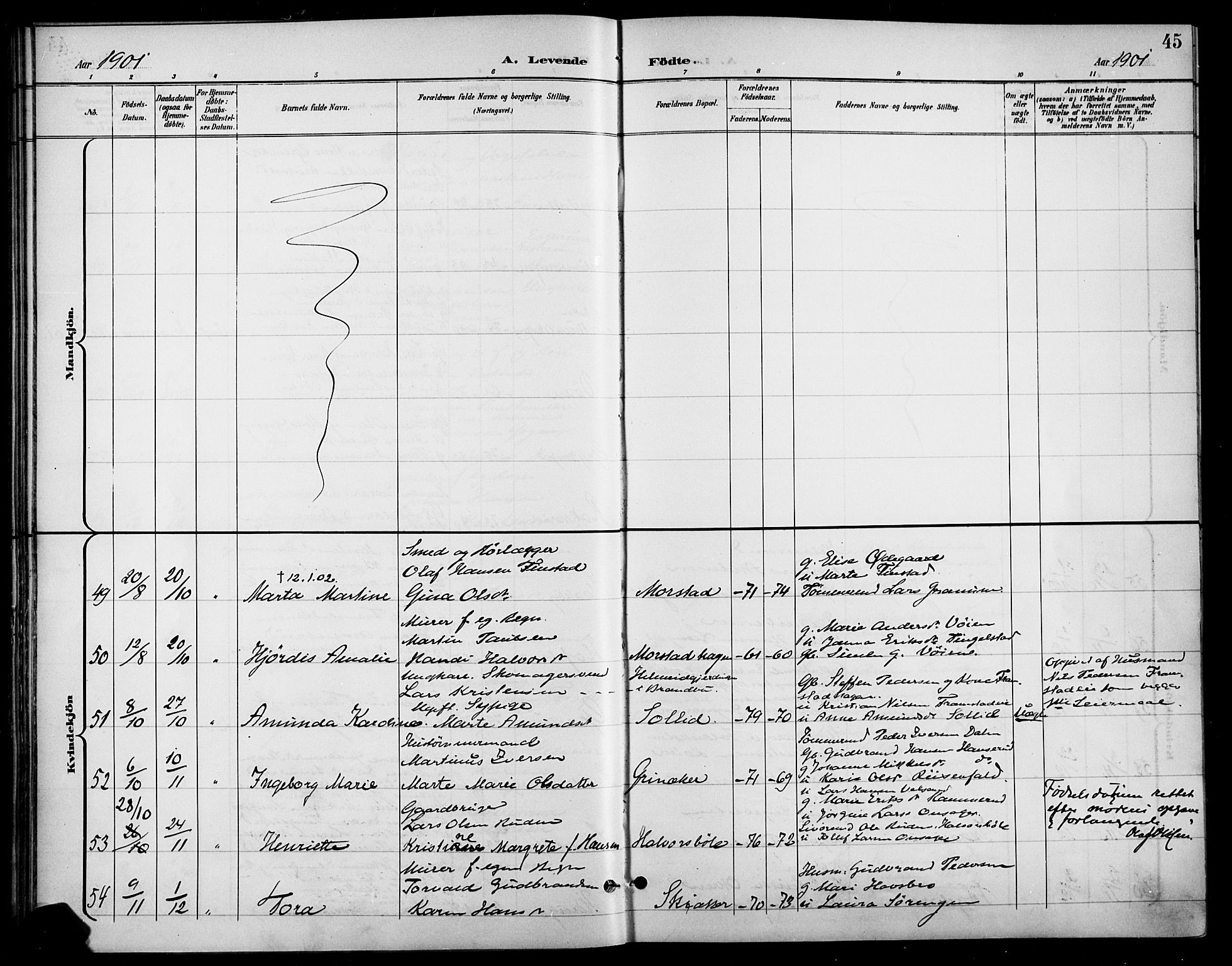 Gran prestekontor, AV/SAH-PREST-112/H/Ha/Haa/L0019: Parish register (official) no. 19, 1898-1907, p. 45