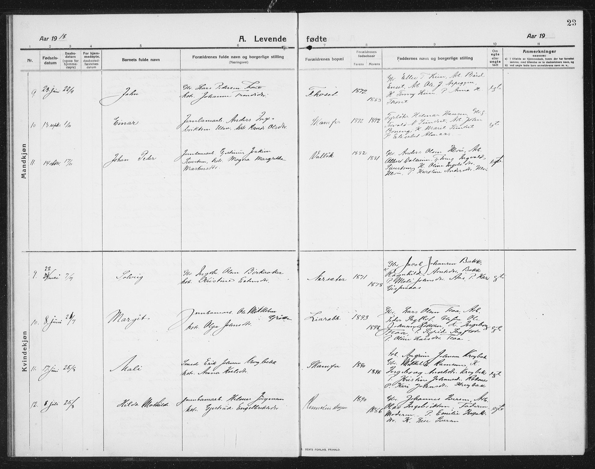 Ministerialprotokoller, klokkerbøker og fødselsregistre - Sør-Trøndelag, AV/SAT-A-1456/675/L0888: Parish register (copy) no. 675C01, 1913-1935, p. 23