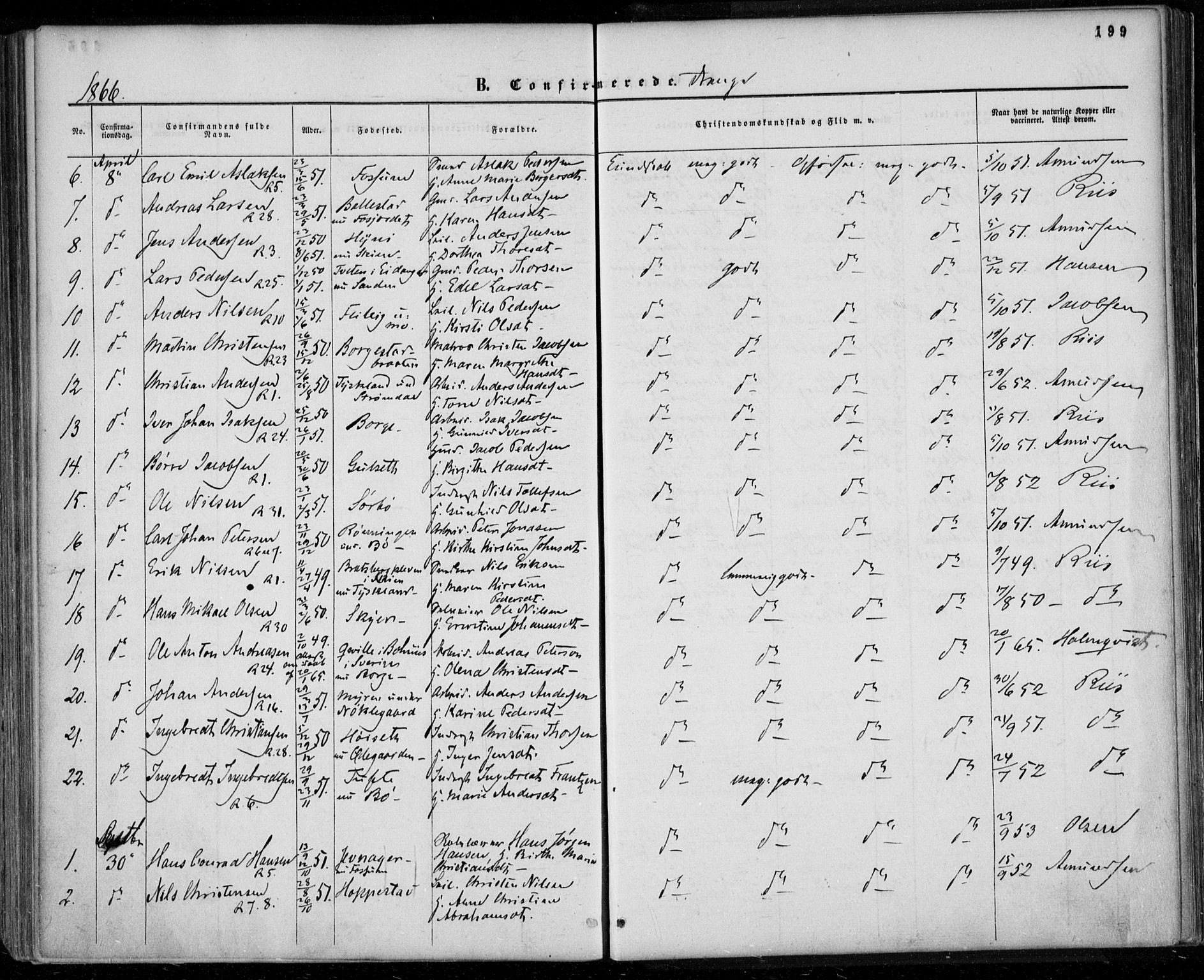 Gjerpen kirkebøker, AV/SAKO-A-265/F/Fa/L0008a: Parish register (official) no. I 8A, 1857-1871, p. 199