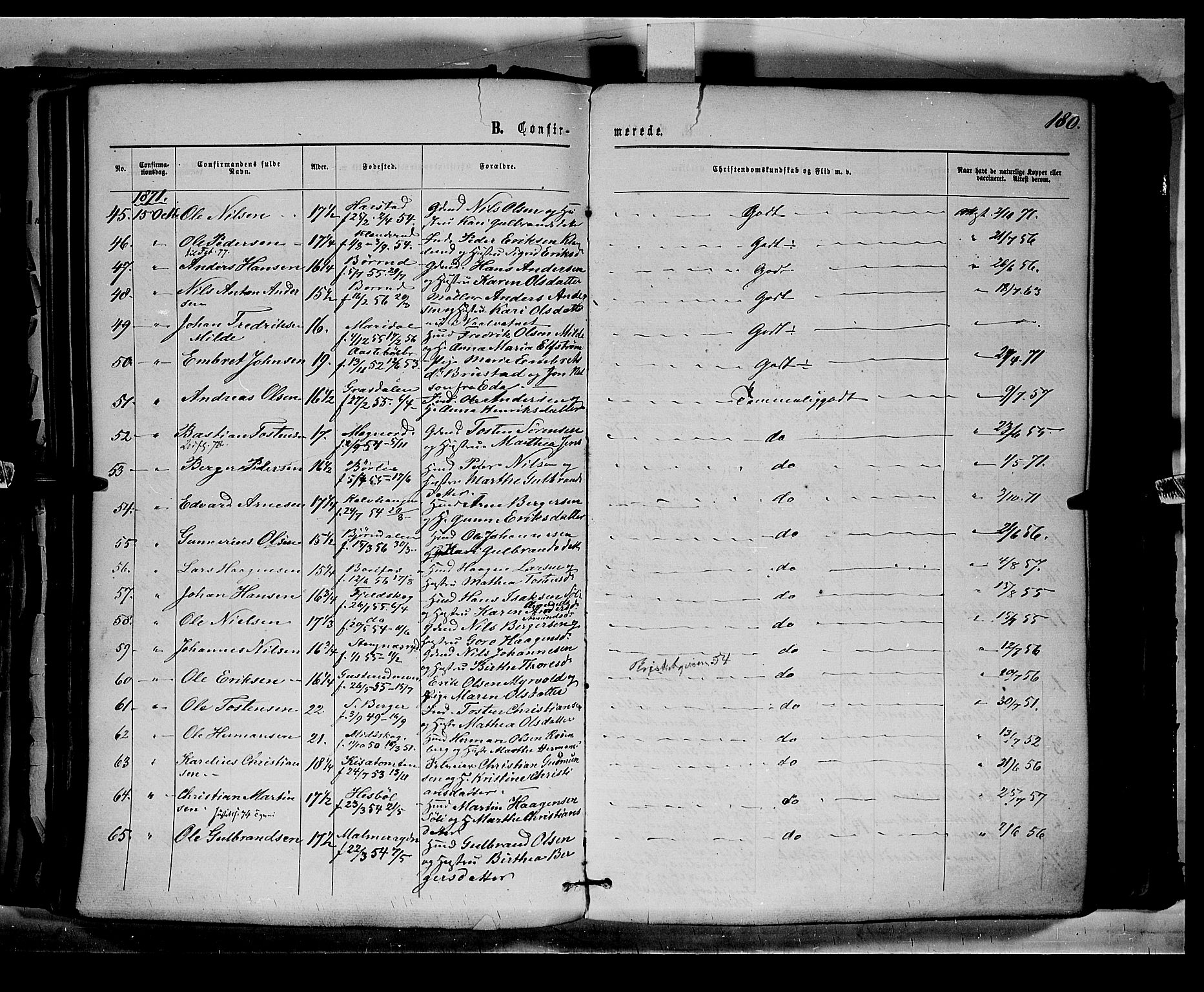 Eidskog prestekontor, AV/SAH-PREST-026/H/Ha/Haa/L0002: Parish register (official) no. 2, 1867-1878, p. 180