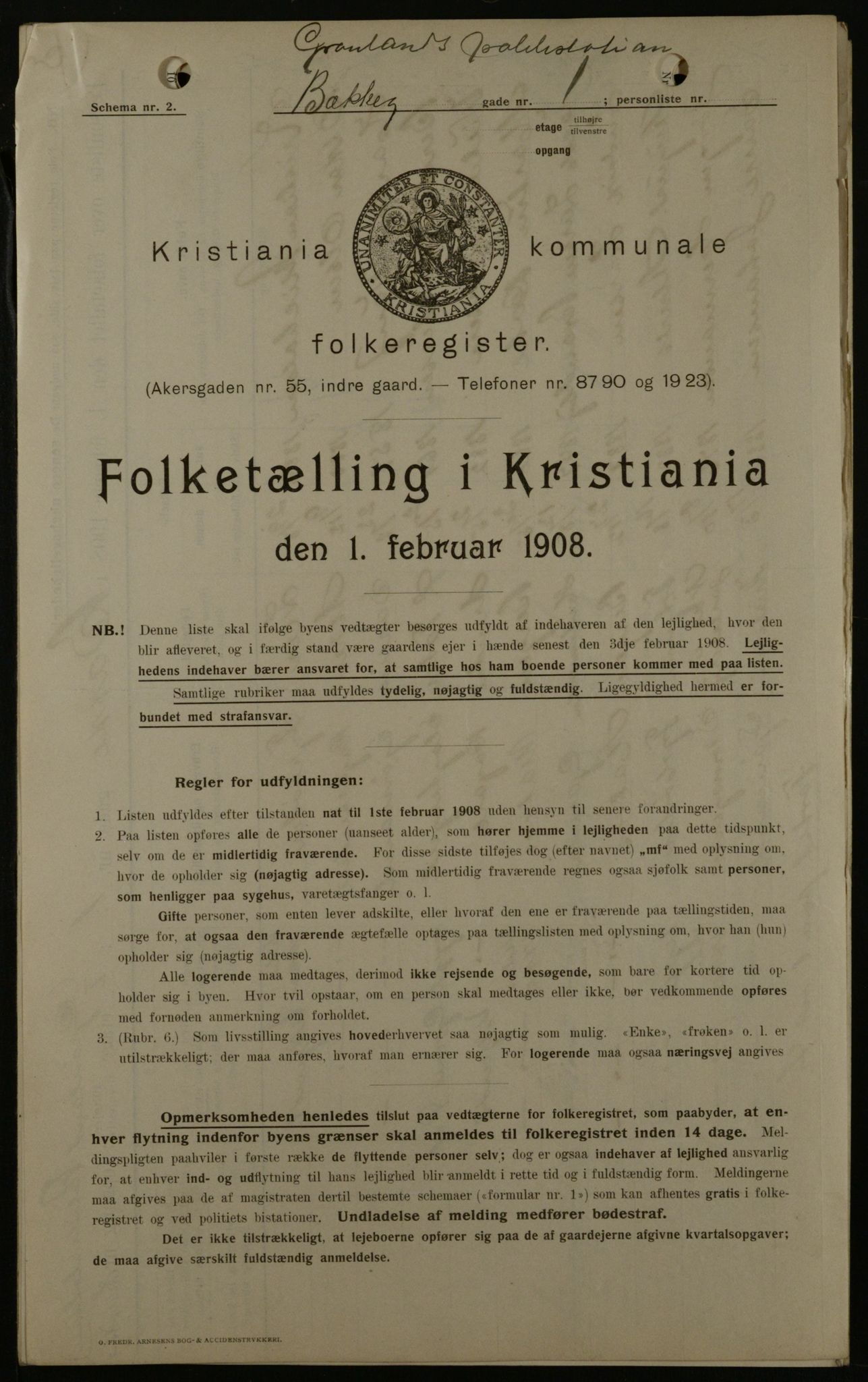 OBA, Municipal Census 1908 for Kristiania, 1908, p. 3450