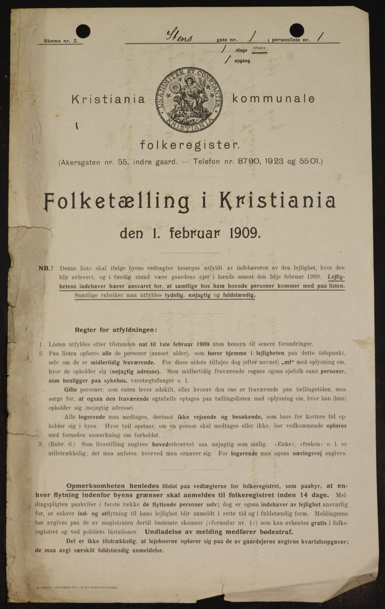 OBA, Municipal Census 1909 for Kristiania, 1909, p. 92119