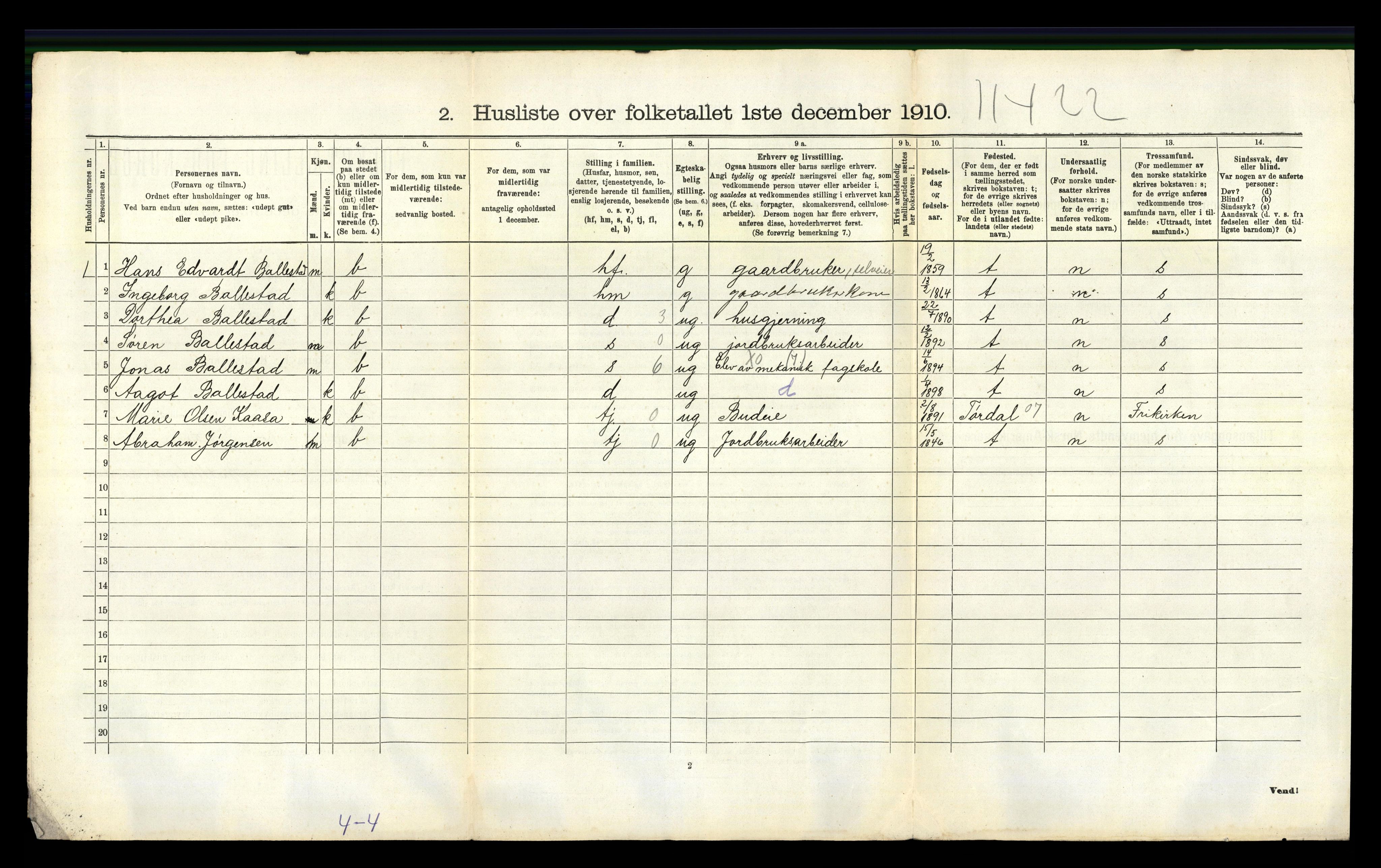 RA, 1910 census for Gjerpen, 1910, p. 1316