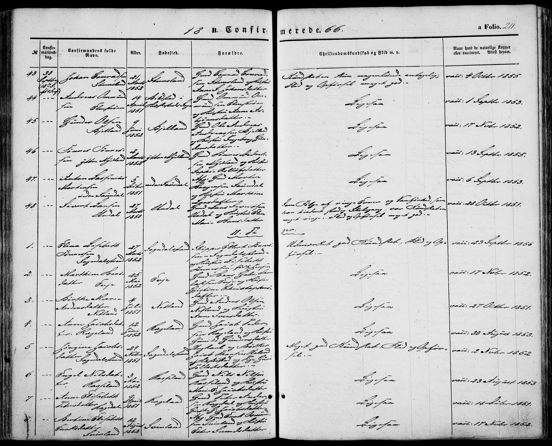 Sokndal sokneprestkontor, AV/SAST-A-101808: Parish register (official) no. A 9, 1857-1874, p. 211