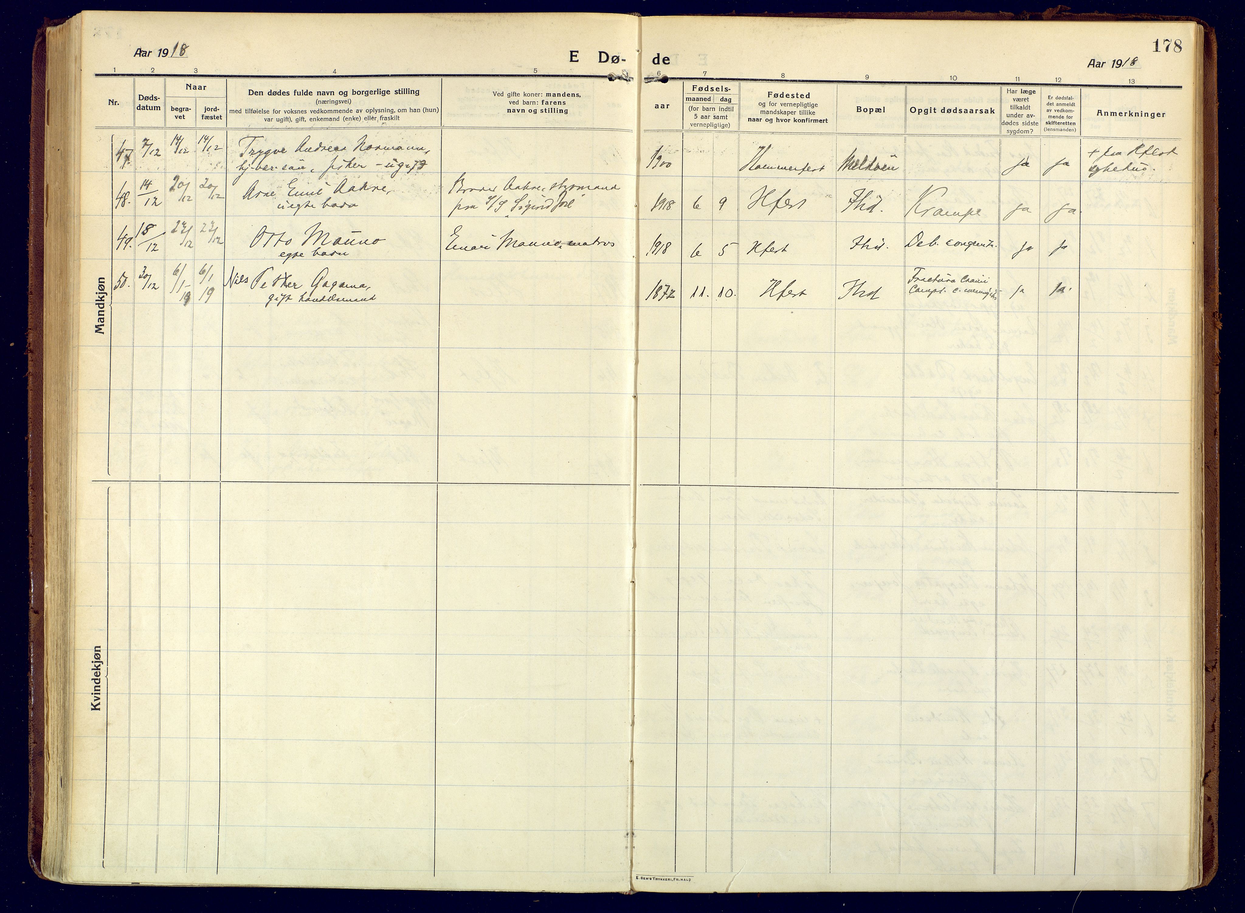 Hammerfest sokneprestkontor, SATØ/S-1347/H/Ha/L0015.kirke: Parish register (official) no. 15, 1916-1923, p. 178