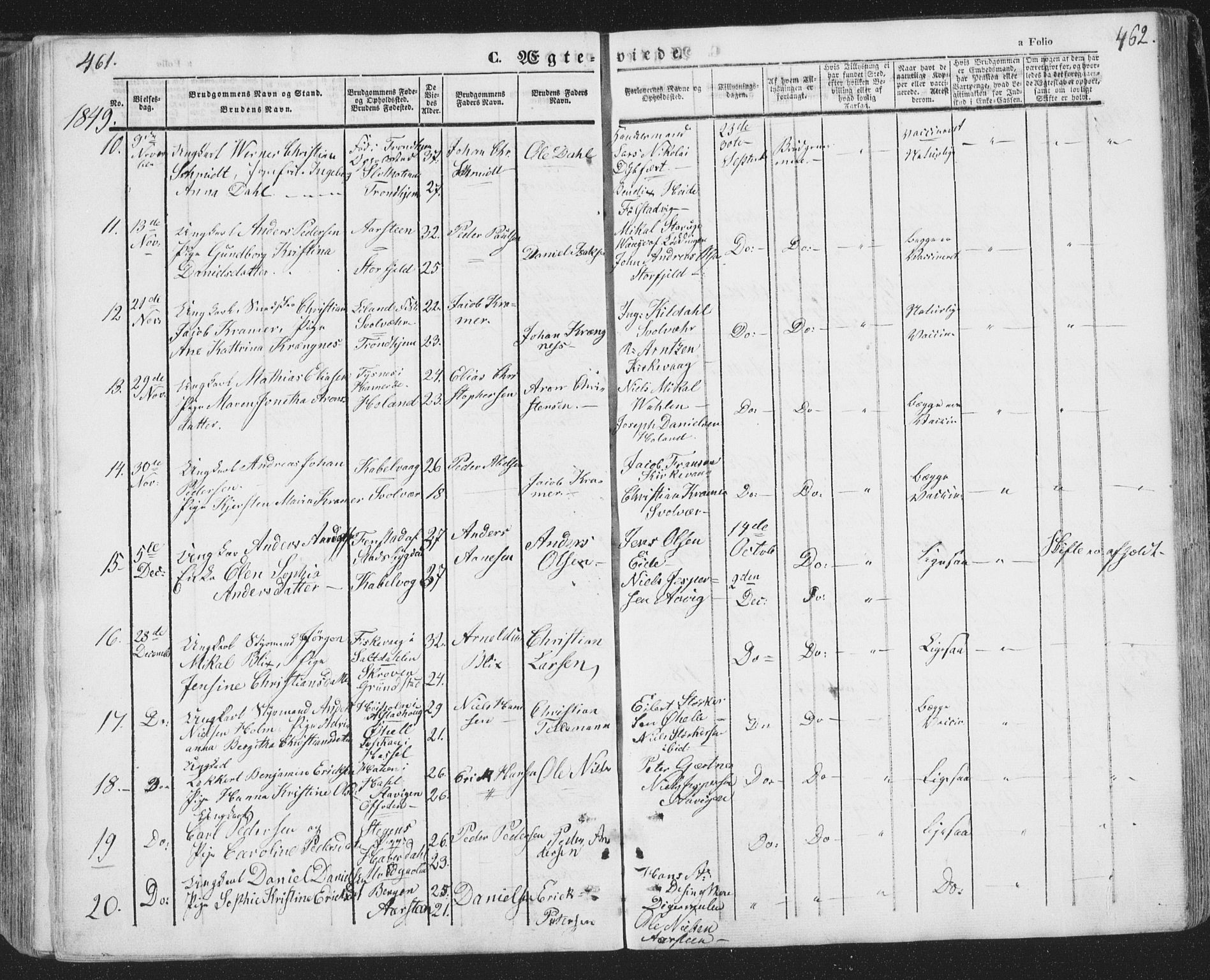 Ministerialprotokoller, klokkerbøker og fødselsregistre - Nordland, AV/SAT-A-1459/874/L1072: Parish register (copy) no. 874C01, 1843-1859, p. 461-462