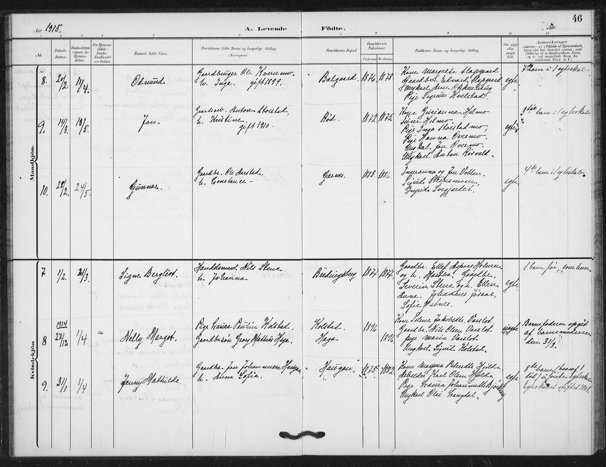 Ministerialprotokoller, klokkerbøker og fødselsregistre - Nord-Trøndelag, AV/SAT-A-1458/724/L0264: Parish register (official) no. 724A02, 1908-1915, p. 46