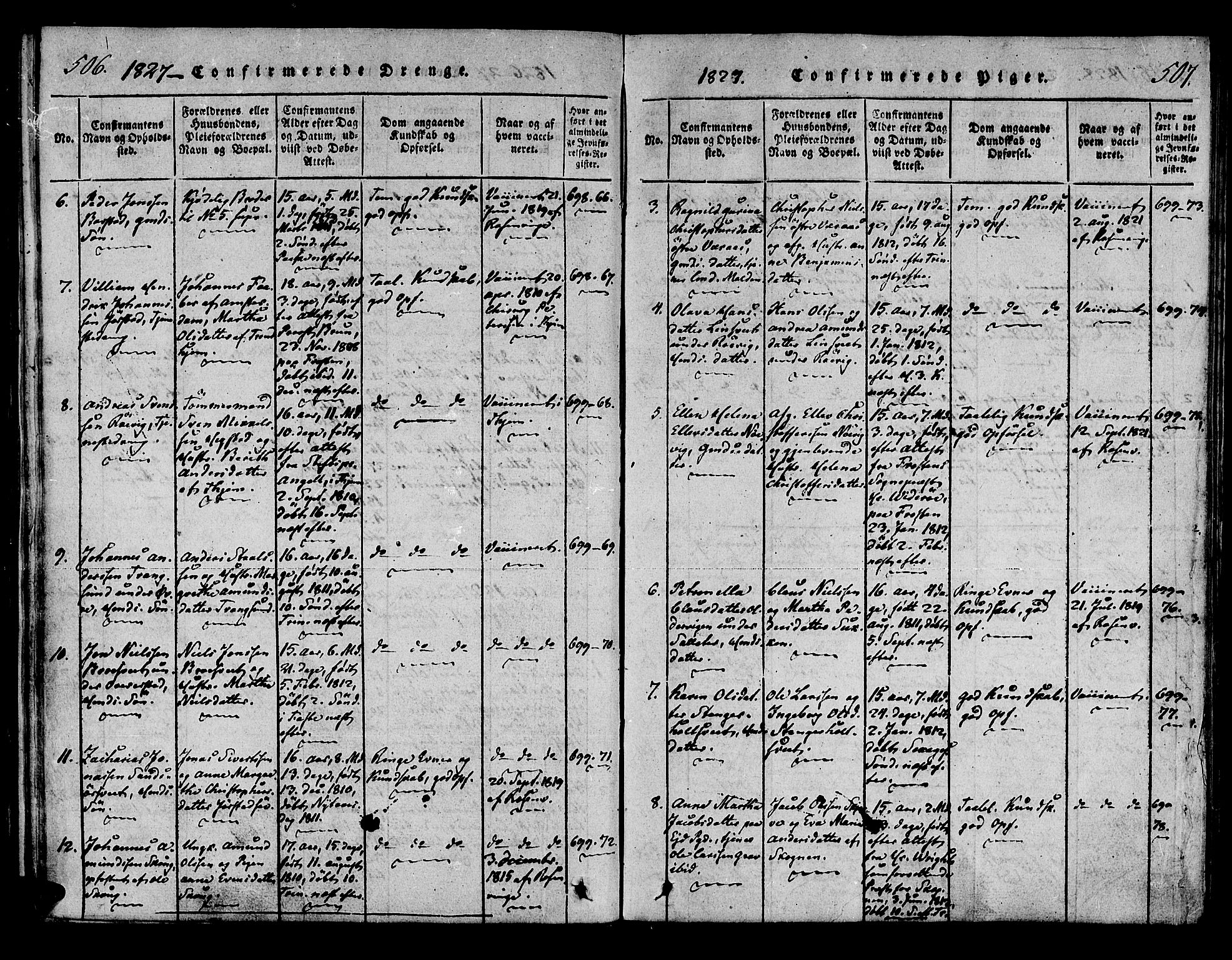 Ministerialprotokoller, klokkerbøker og fødselsregistre - Nord-Trøndelag, SAT/A-1458/722/L0217: Parish register (official) no. 722A04, 1817-1842, p. 506-507