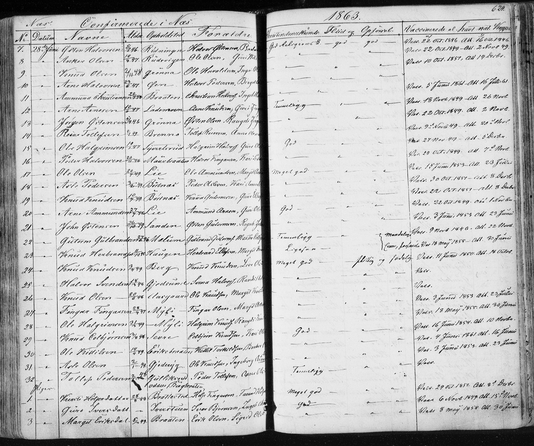 Nes kirkebøker, SAKO/A-236/F/Fa/L0009: Parish register (official) no. 9, 1834-1863, p. 624