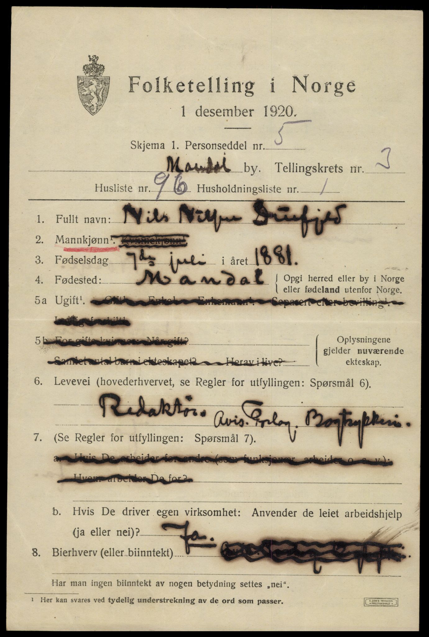 SAK, 1920 census for Mandal, 1920, p. 4203