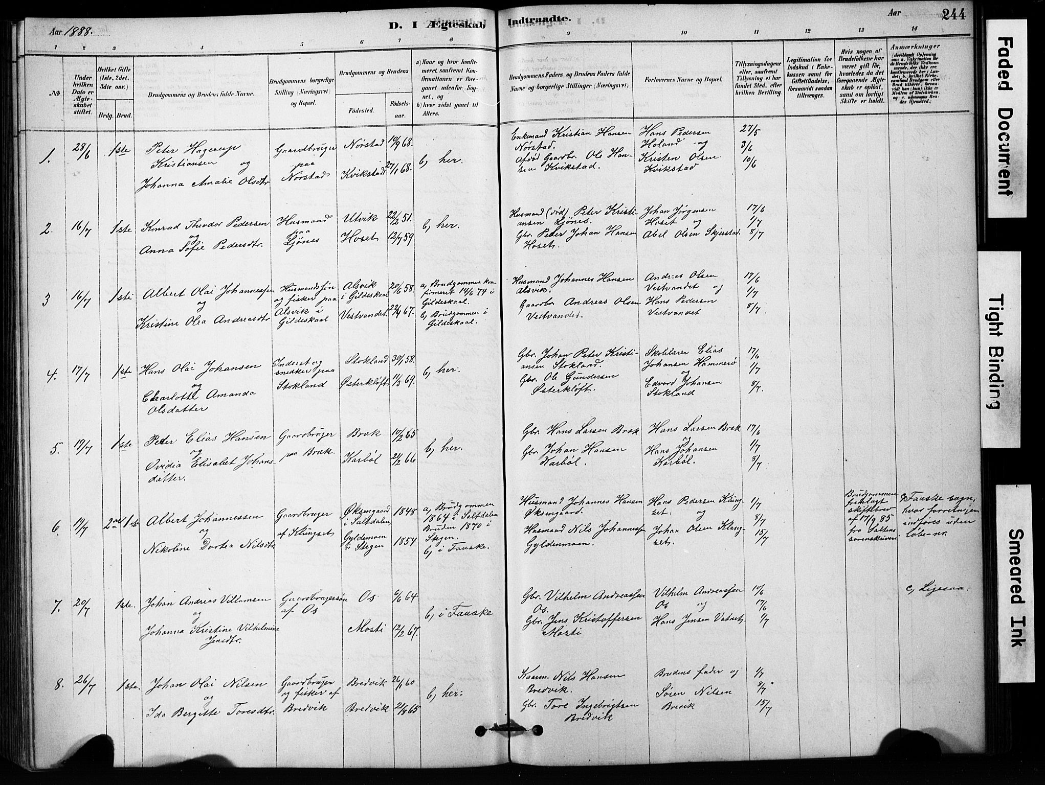 Ministerialprotokoller, klokkerbøker og fødselsregistre - Nordland, AV/SAT-A-1459/852/L0754: Parish register (copy) no. 852C05, 1878-1894, p. 244