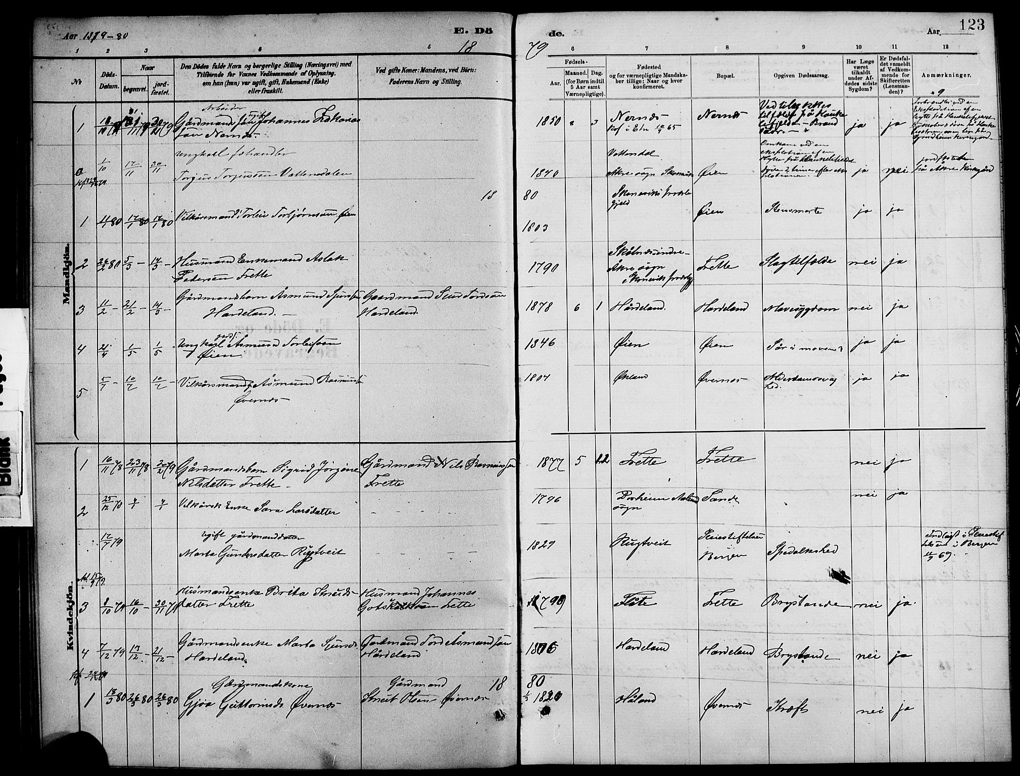 Etne sokneprestembete, SAB/A-75001/H/Hab: Parish register (copy) no. C 4, 1879-1896, p. 123