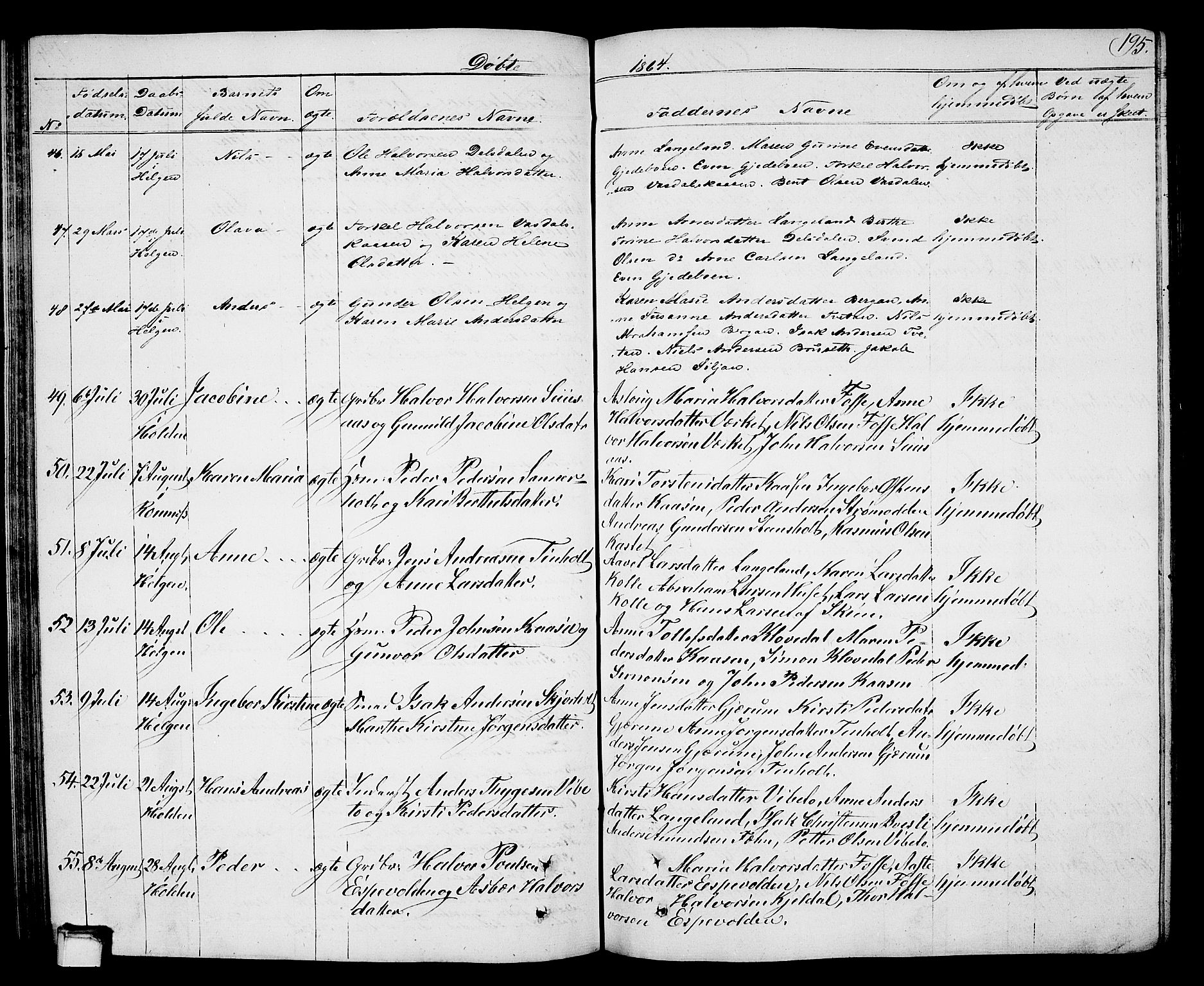 Holla kirkebøker, SAKO/A-272/G/Ga/L0003: Parish register (copy) no. I 3, 1849-1866, p. 195