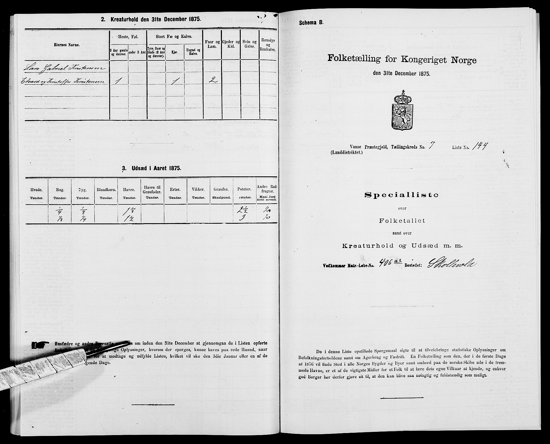 SAK, 1875 census for 1041L Vanse/Vanse og Farsund, 1875, p. 1465