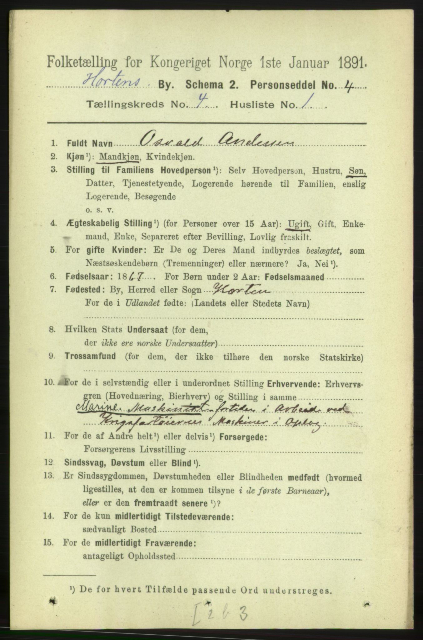 RA, 1891 census for 0703 Horten, 1891, p. 3226