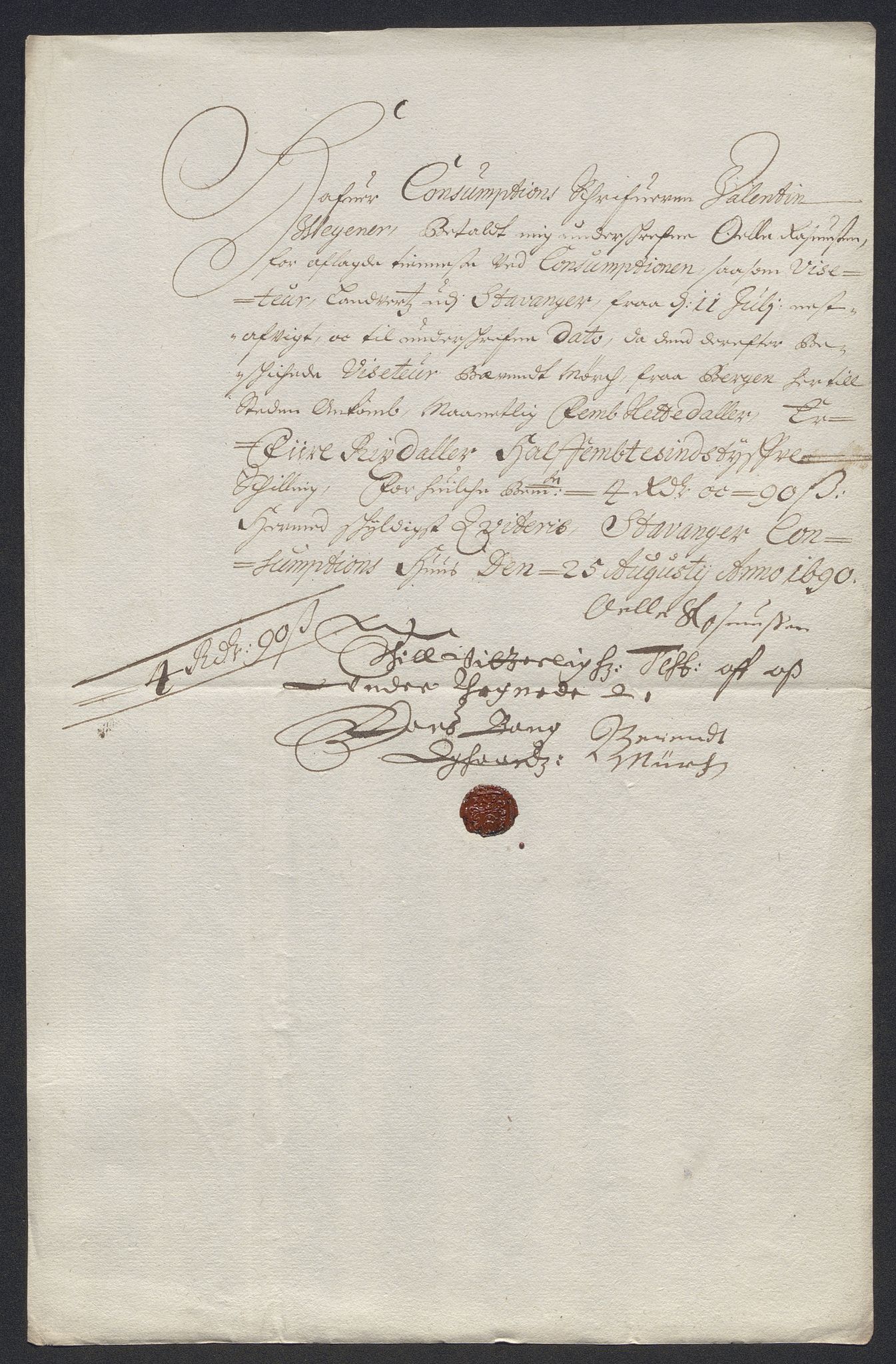 Rentekammeret inntil 1814, Reviderte regnskaper, Byregnskaper, AV/RA-EA-4066/R/Ro/L0333: [O25] Konsumpsjonsregnskap, 1690-1704, p. 20