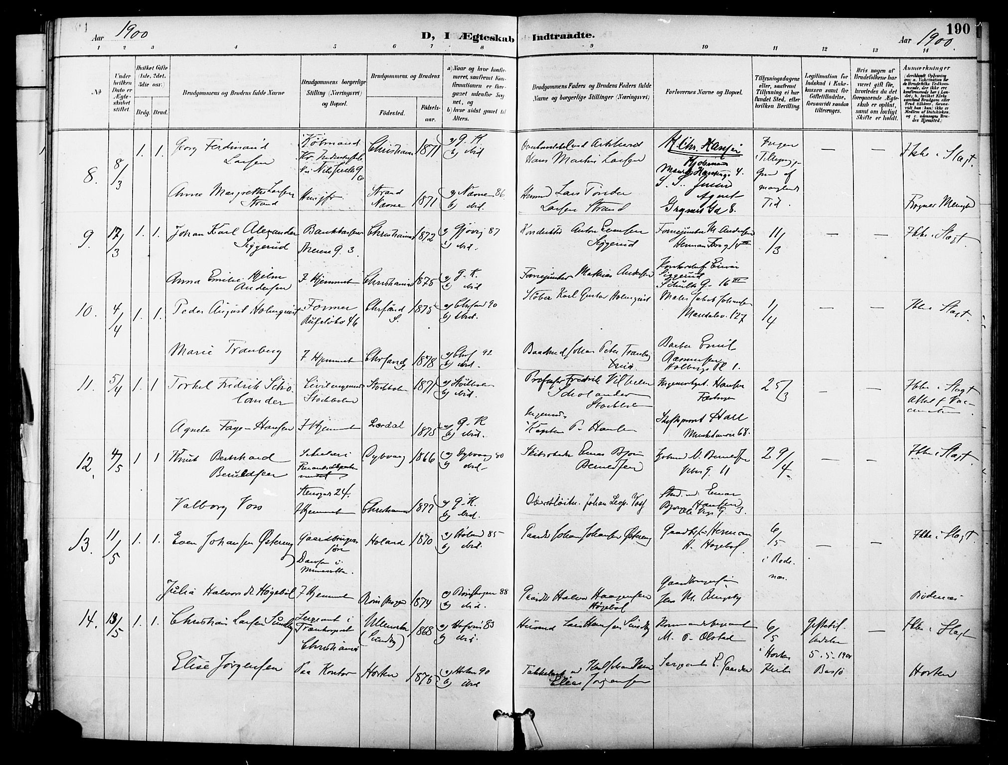 Garnisonsmenigheten Kirkebøker, SAO/A-10846/F/Fa/L0013: Parish register (official) no. 13, 1894-1904, p. 190