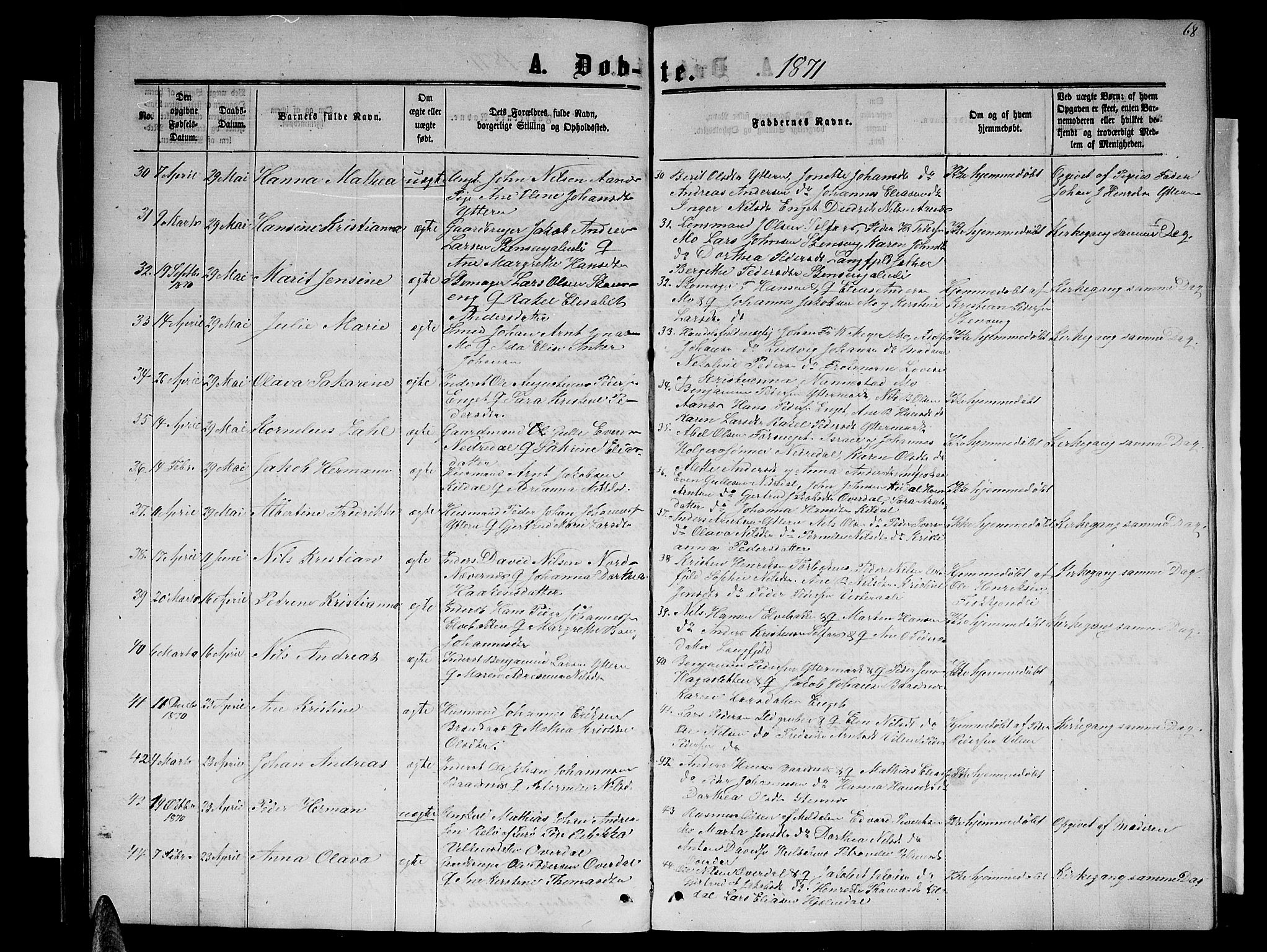 Ministerialprotokoller, klokkerbøker og fødselsregistre - Nordland, AV/SAT-A-1459/827/L0415: Parish register (copy) no. 827C04, 1864-1886, p. 68