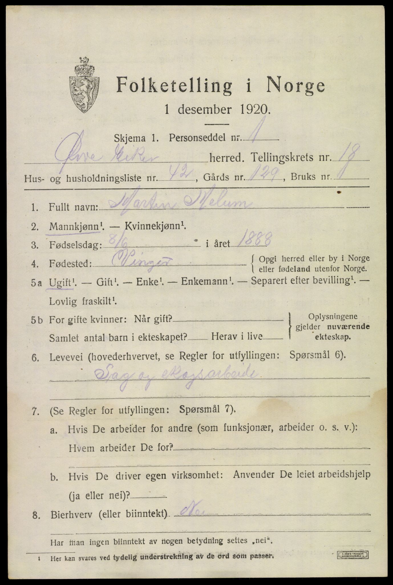 SAKO, 1920 census for Øvre Eiker, 1920, p. 22082