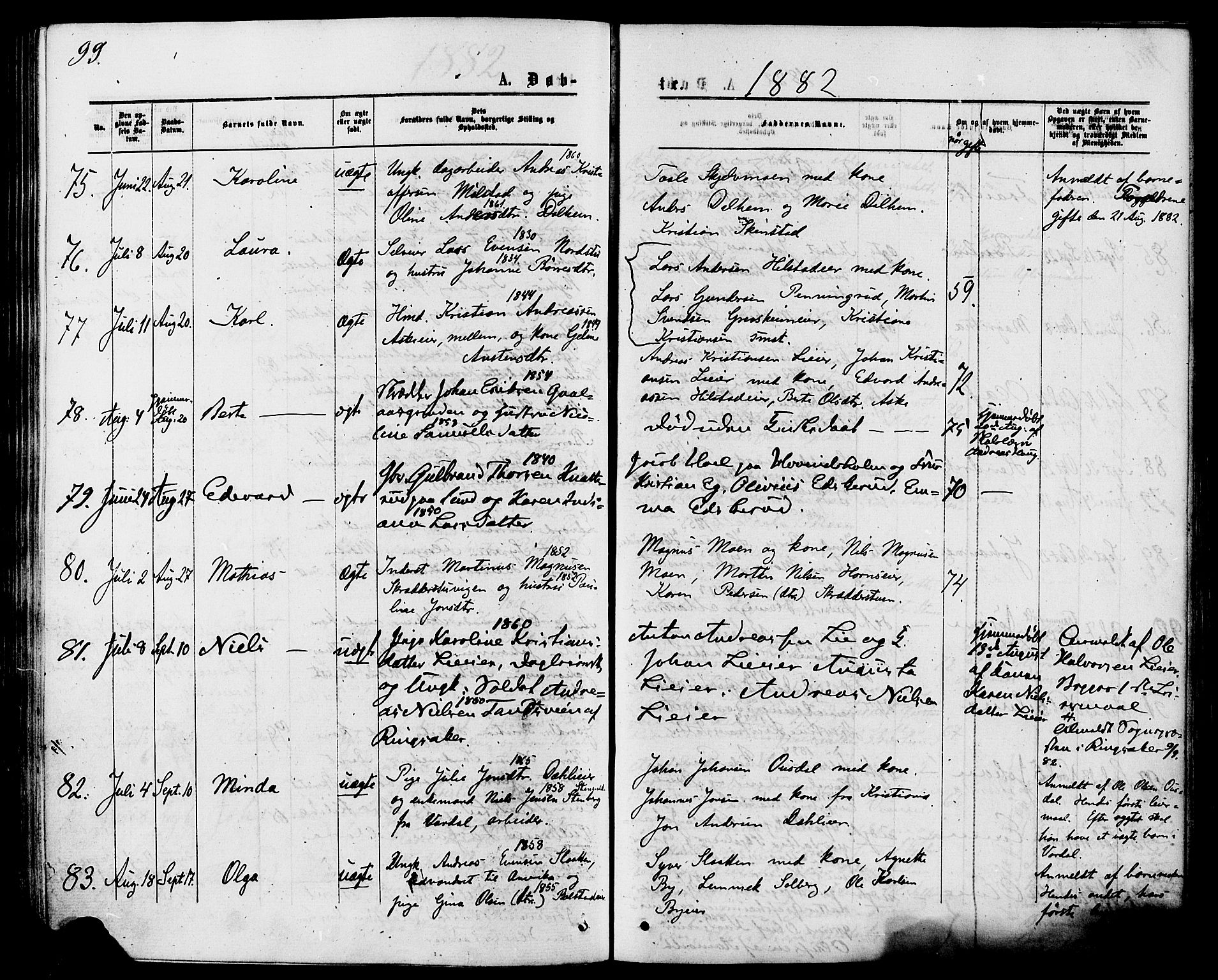 Nes prestekontor, Hedmark, SAH/PREST-020/K/Ka/L0005: Parish register (official) no. 5, 1872-1886, p. 99