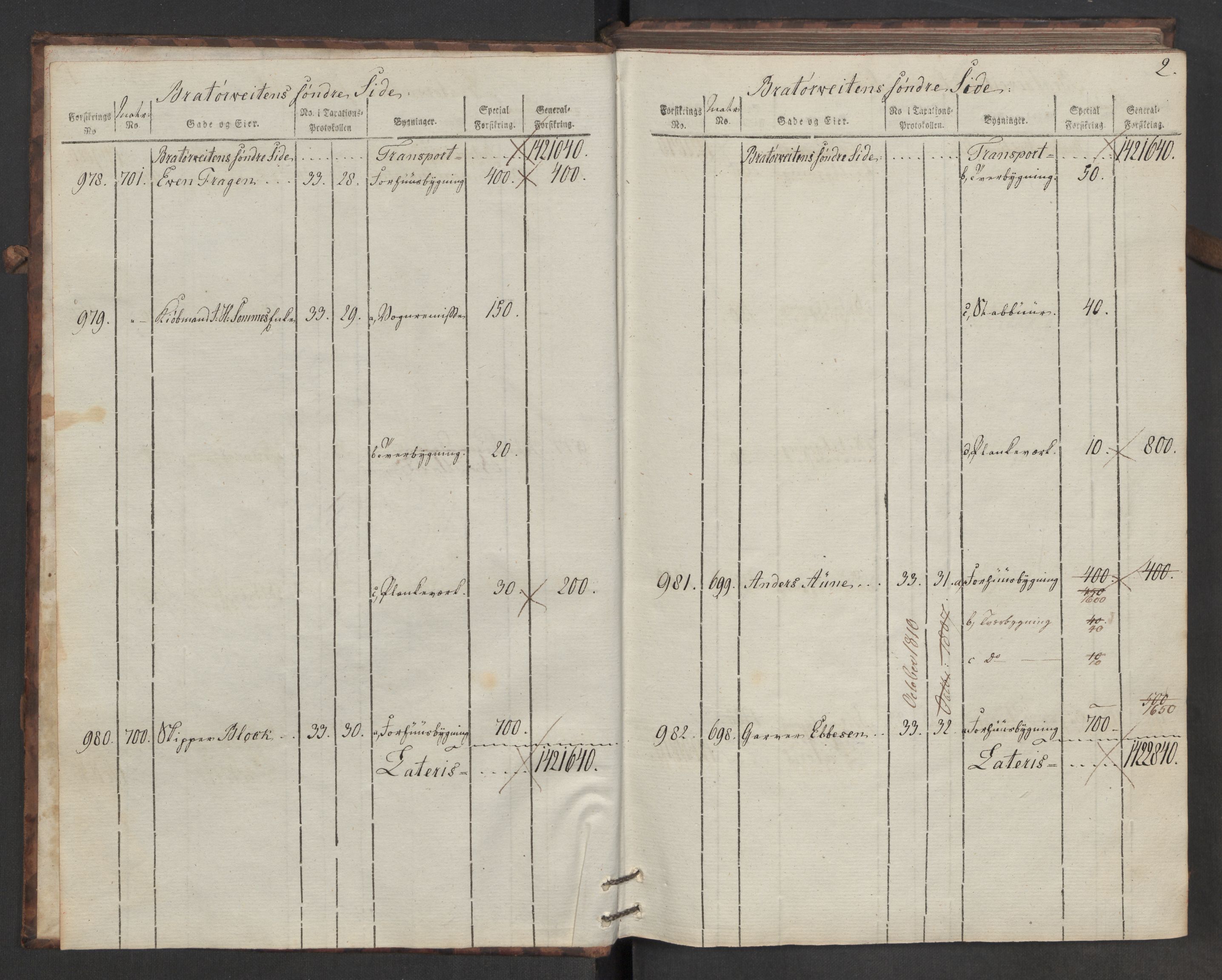 Kommersekollegiet, Brannforsikringskontoret 1767-1814, AV/RA-EA-5458/F/Fa/L0055/0002: Trondheim / Branntakstprotokoll, del B, 1807-1817
