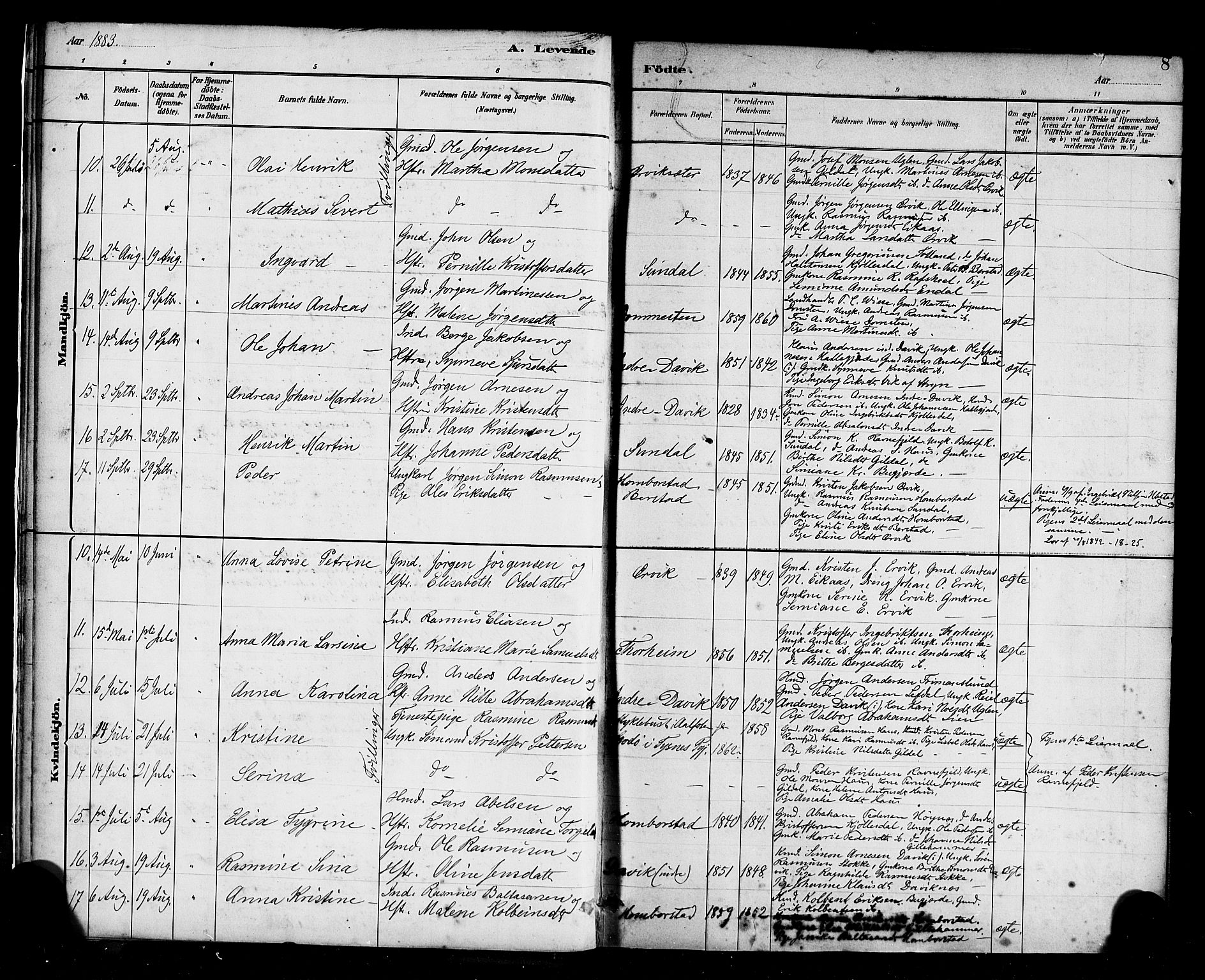 Davik sokneprestembete, SAB/A-79701/H/Haa/Haab/L0001: Parish register (official) no. B 1, 1882-1900, p. 8