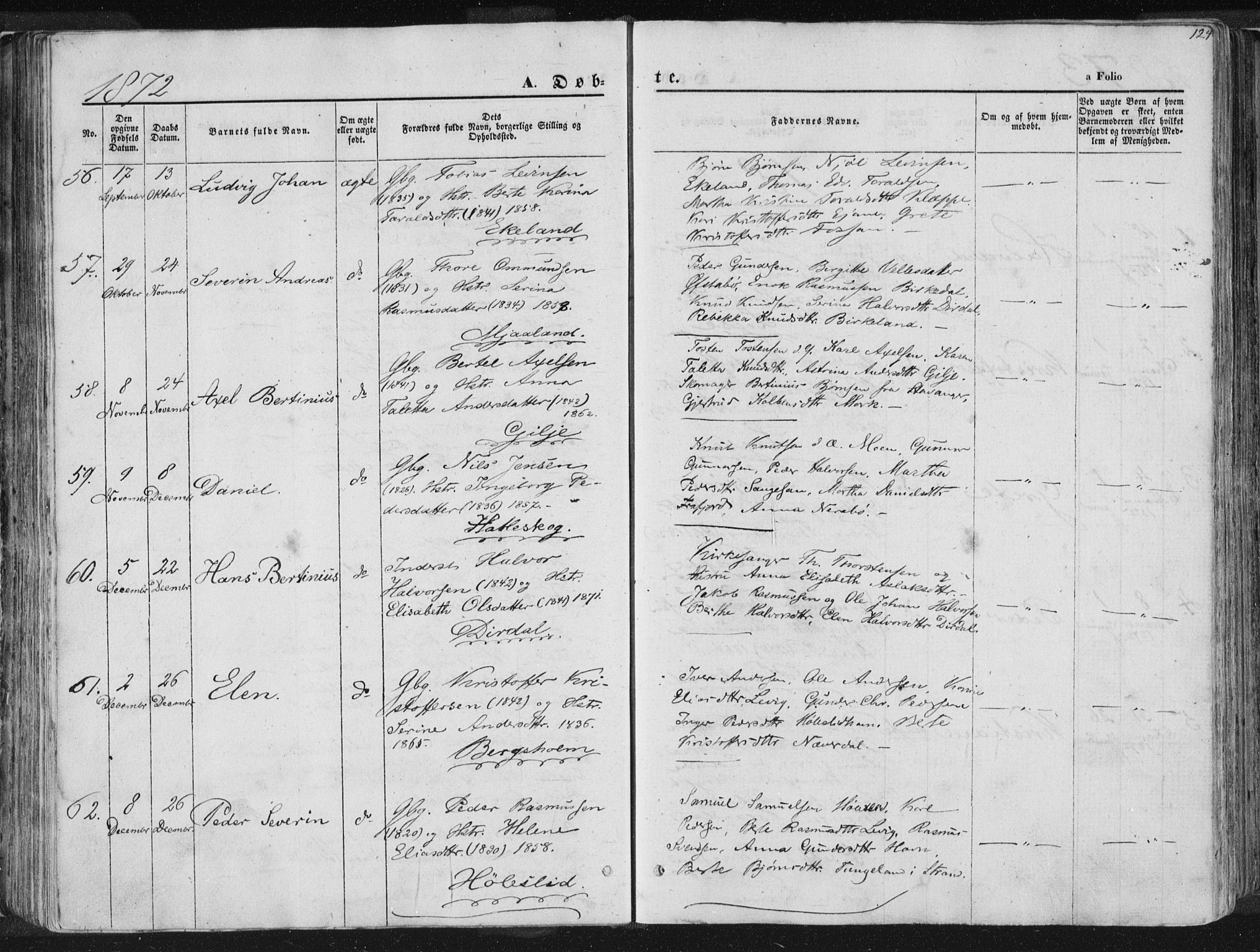 Høgsfjord sokneprestkontor, AV/SAST-A-101624/H/Ha/Haa/L0001: Parish register (official) no. A 1, 1854-1875, p. 124