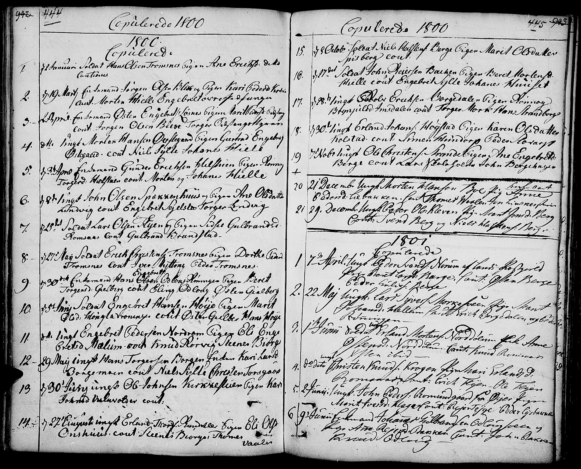 Ringebu prestekontor, AV/SAH-PREST-082/H/Ha/Haa/L0003: Parish register (official) no. 3, 1781-1820, p. 444-445