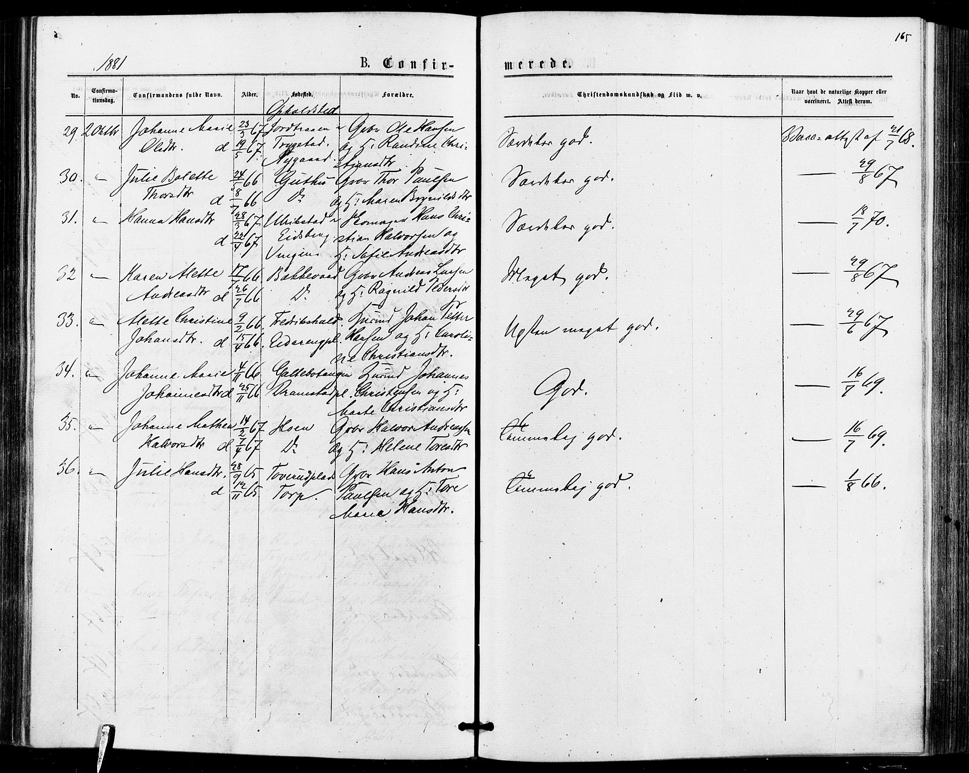 Askim prestekontor Kirkebøker, AV/SAO-A-10900/F/Fa/L0006: Parish register (official) no. 6, 1874-1881, p. 165