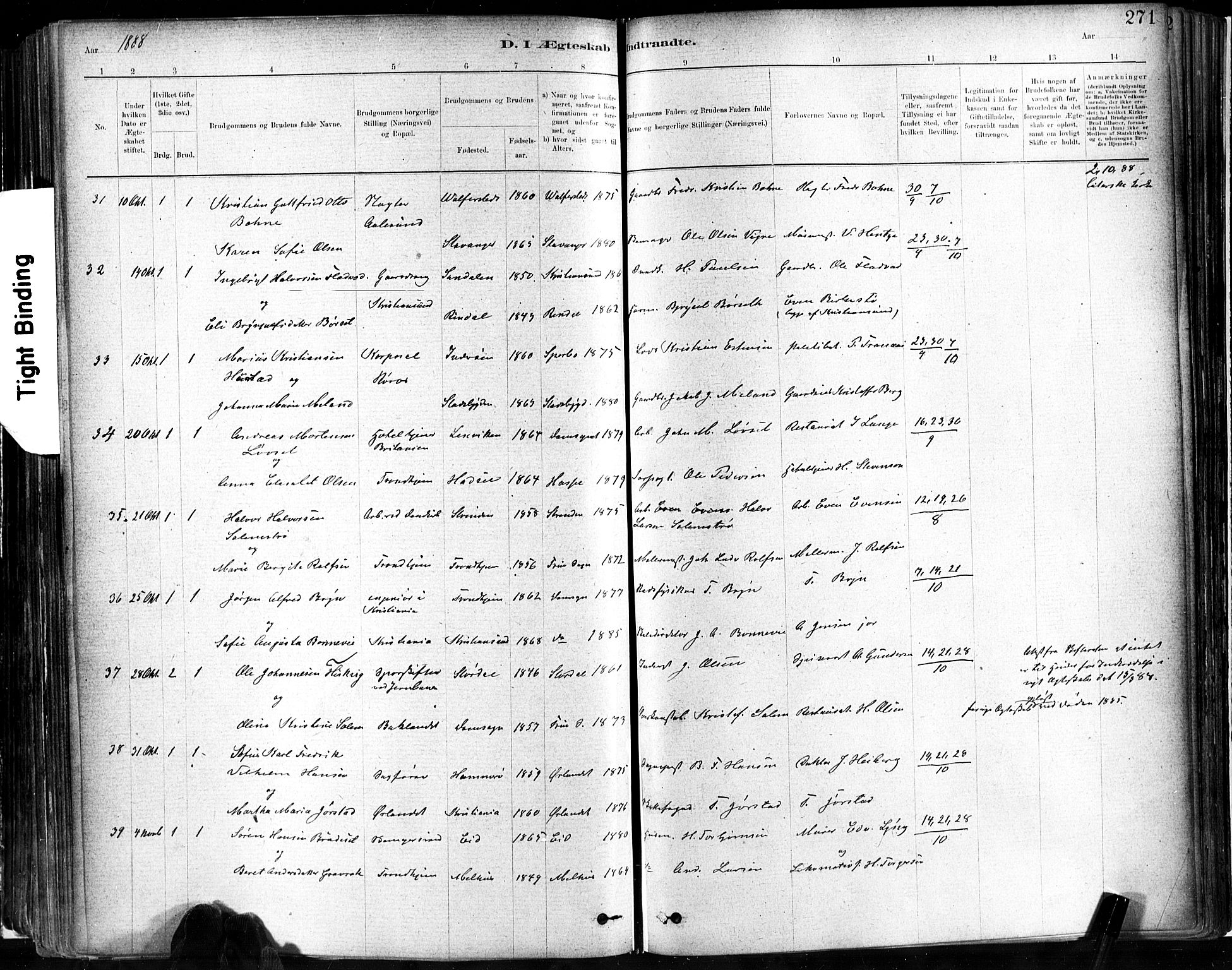 Ministerialprotokoller, klokkerbøker og fødselsregistre - Sør-Trøndelag, SAT/A-1456/602/L0119: Parish register (official) no. 602A17, 1880-1901, p. 271