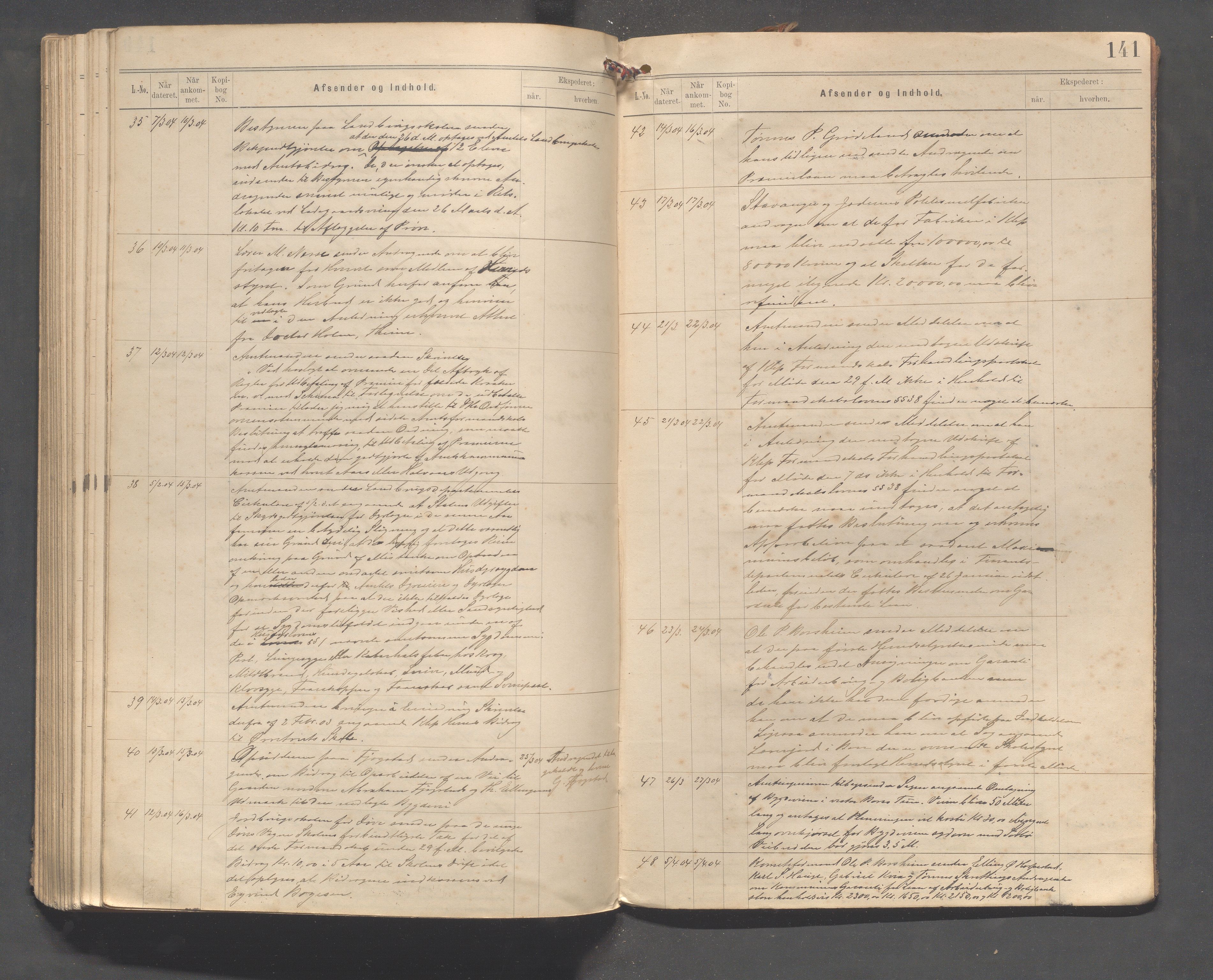 Klepp kommune - Formannskapet, IKAR/K-100277/C/L0002: Brevjournal, 1890-1904, p. 141