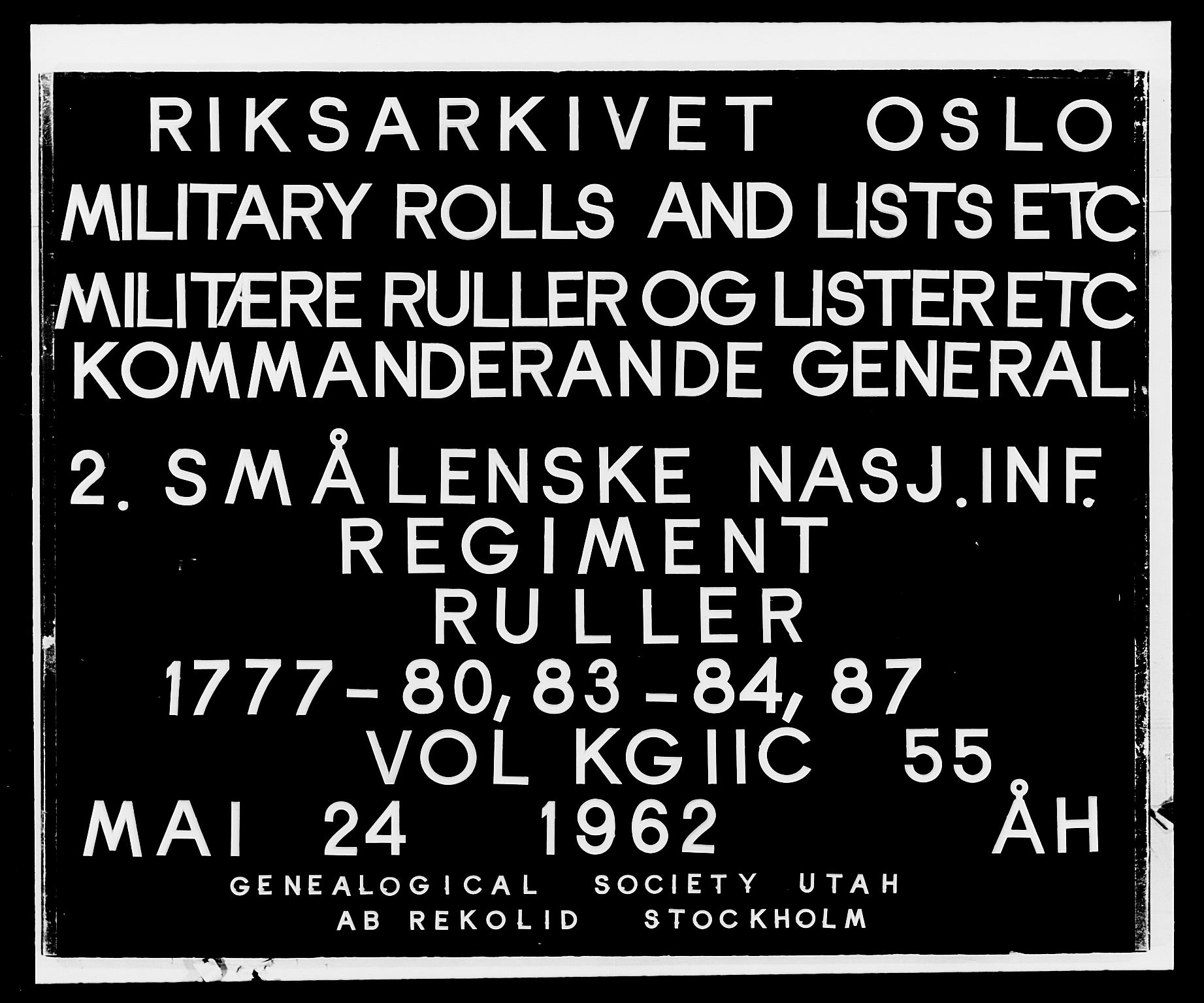 Generalitets- og kommissariatskollegiet, Det kongelige norske kommissariatskollegium, RA/EA-5420/E/Eh/L0055: 2. Smålenske nasjonale infanteriregiment, 1777-1787, p. 1