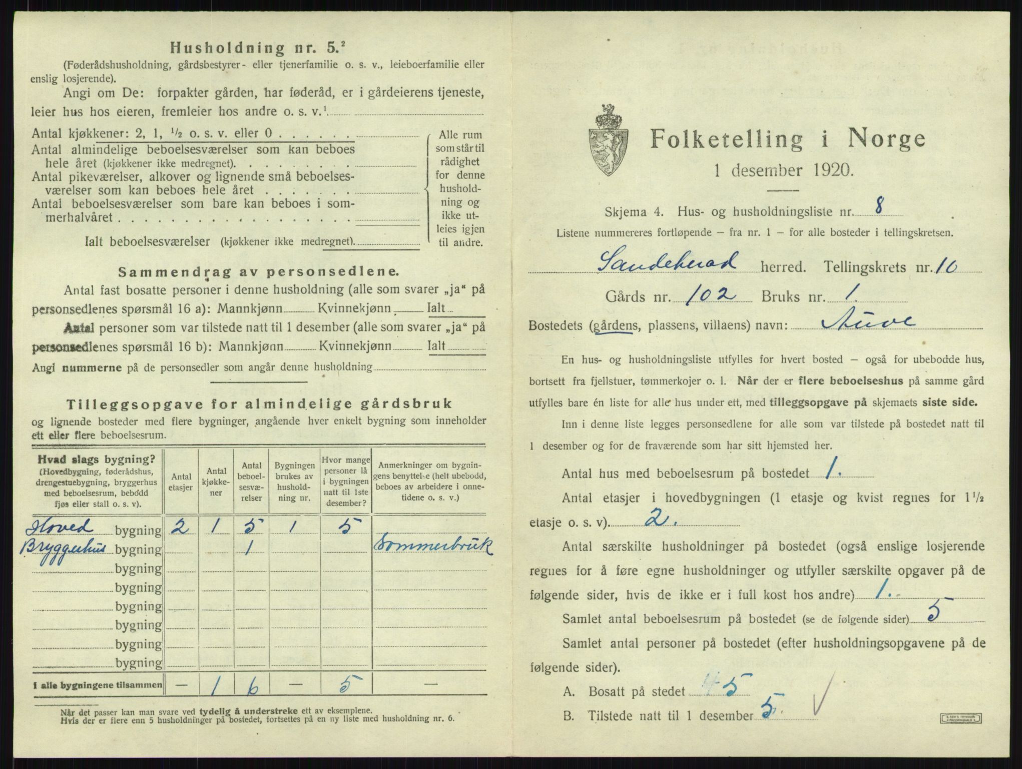 SAKO, 1920 census for Sandeherred, 1920, p. 2066