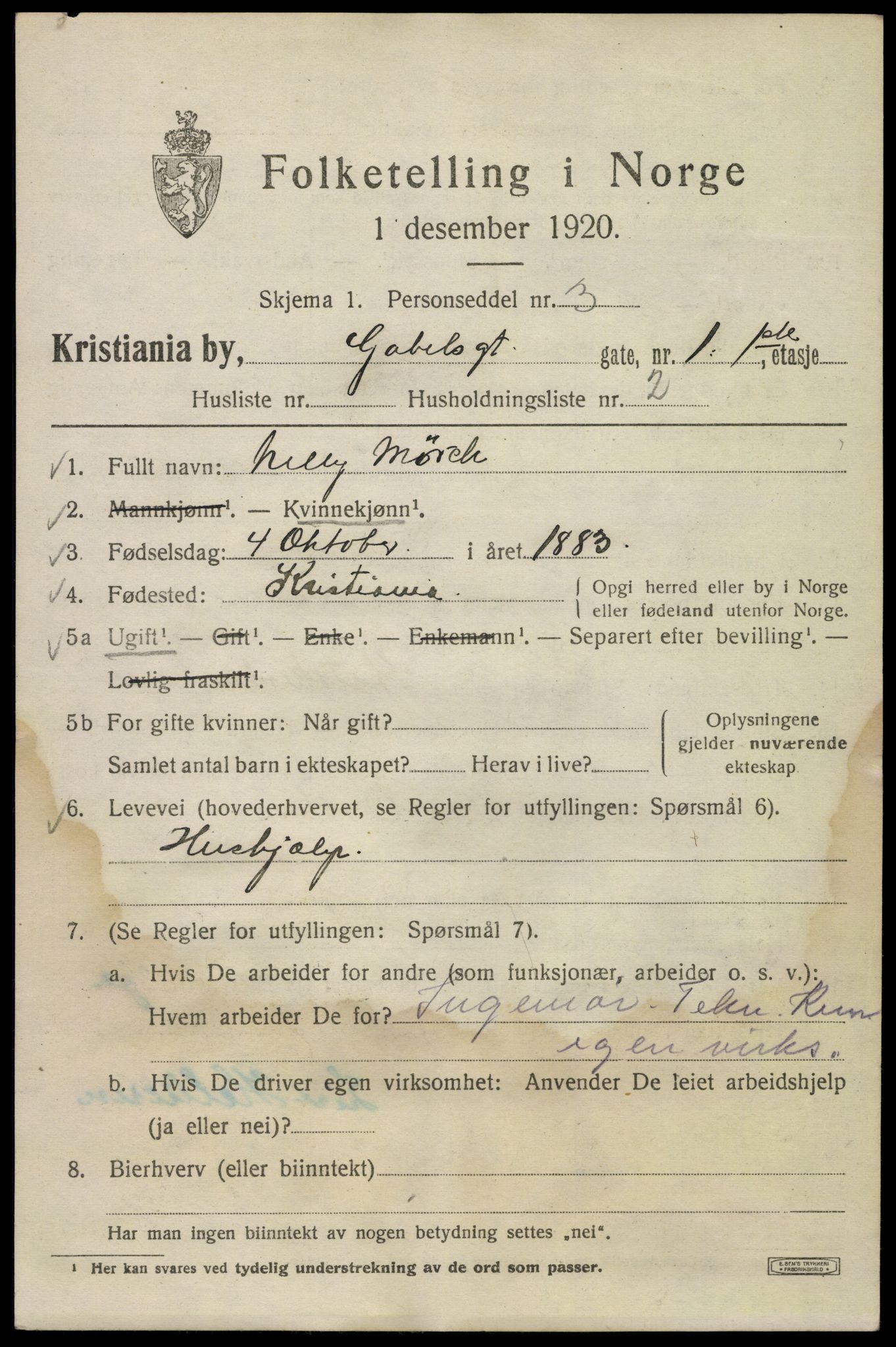 SAO, 1920 census for Kristiania, 1920, p. 245683