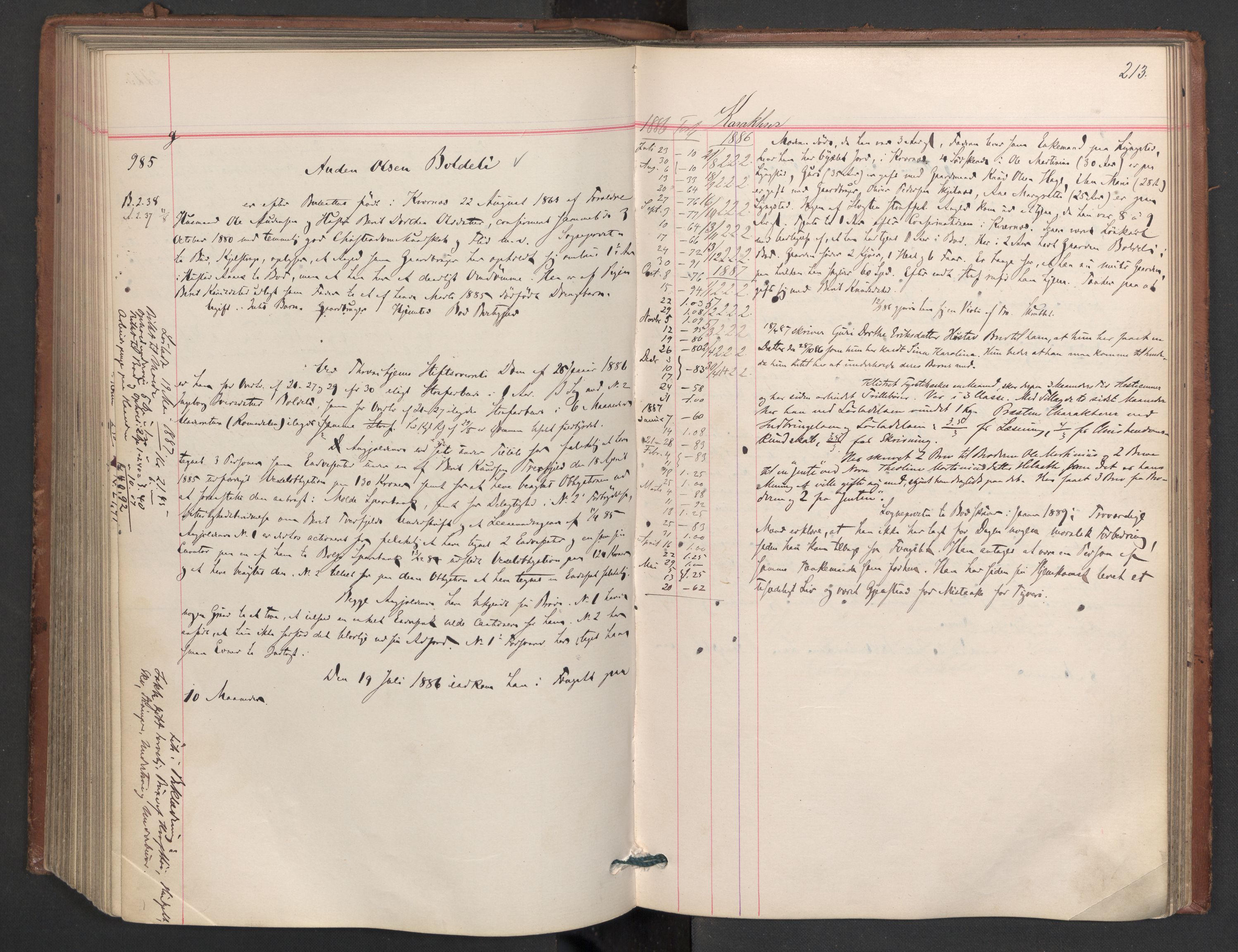Botsfengslet, AV/RA-S-1539/D/Db/Dbb/L0023: 774g - 57h, 1885-1886, p. 213