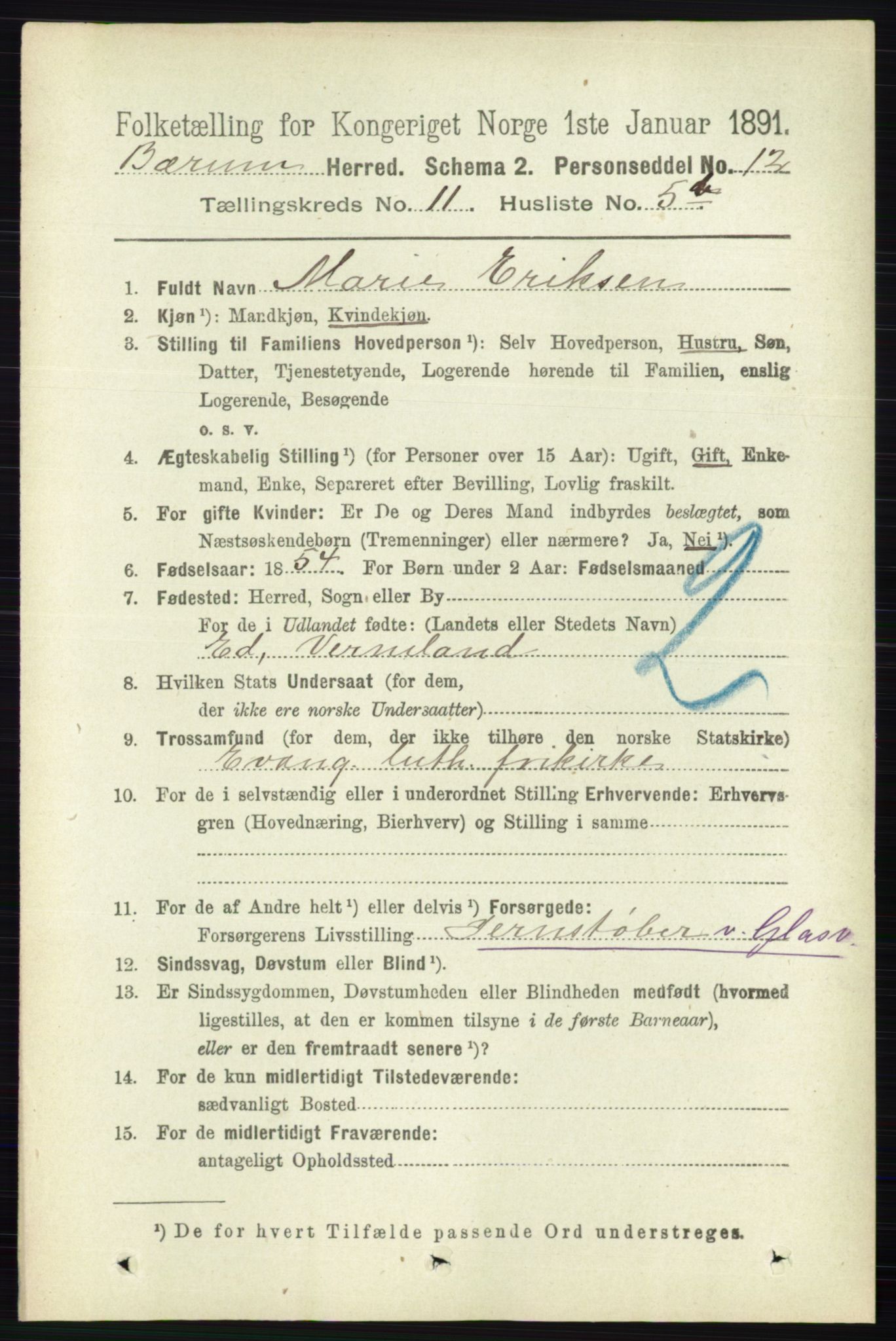 RA, 1891 census for 0219 Bærum, 1891, p. 7328