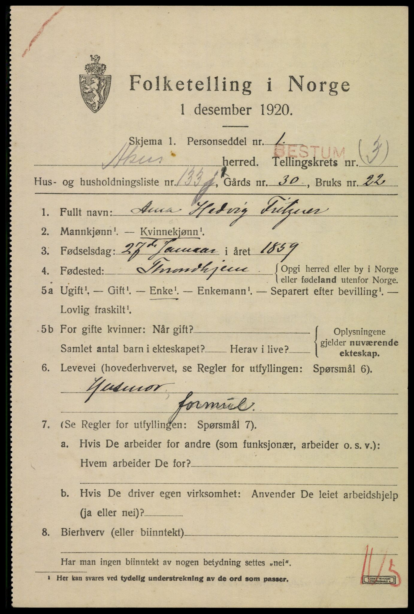 SAO, 1920 census for Aker, 1920, p. 23398