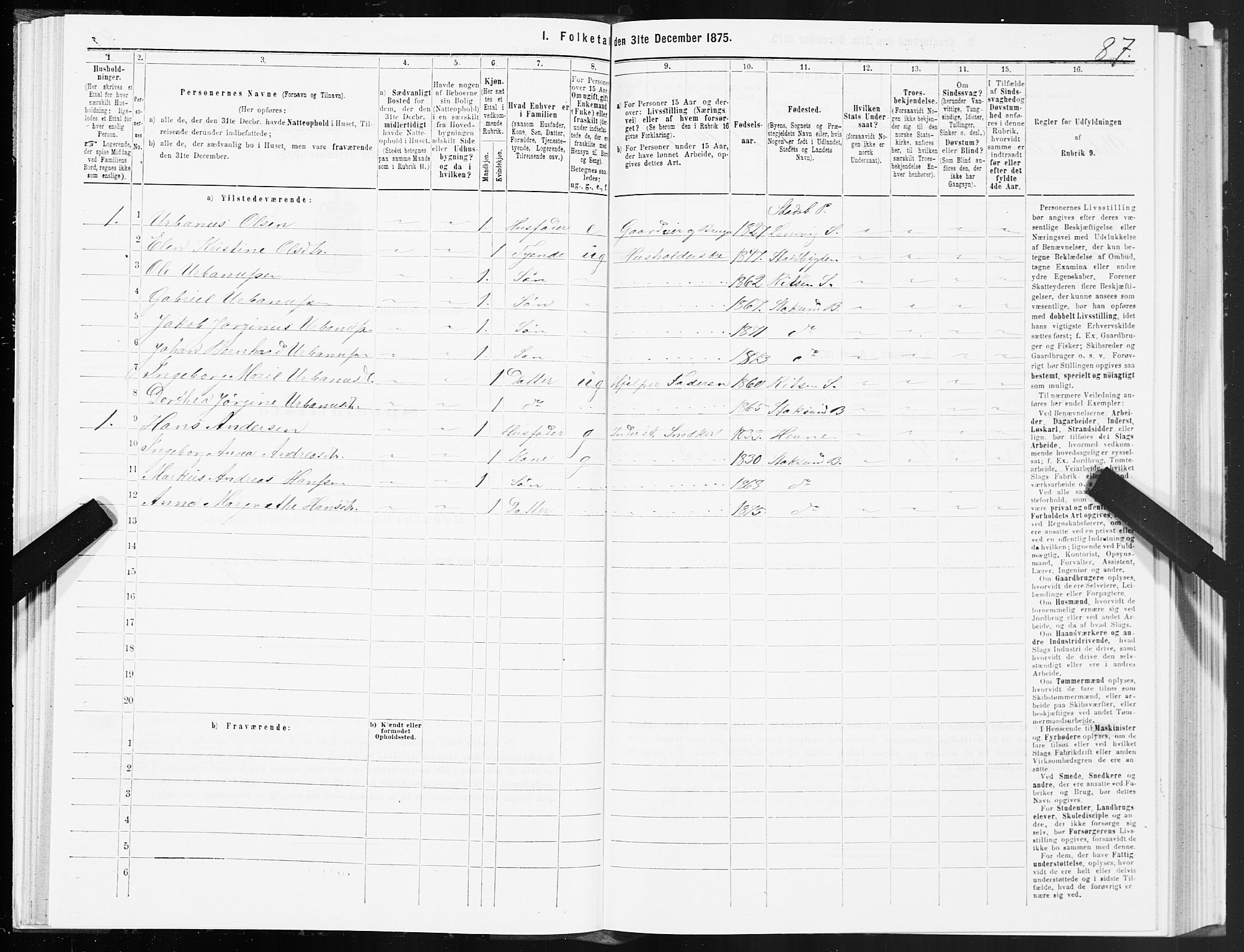 SAT, 1875 census for 1632P Bjørnør, 1875, p. 4087