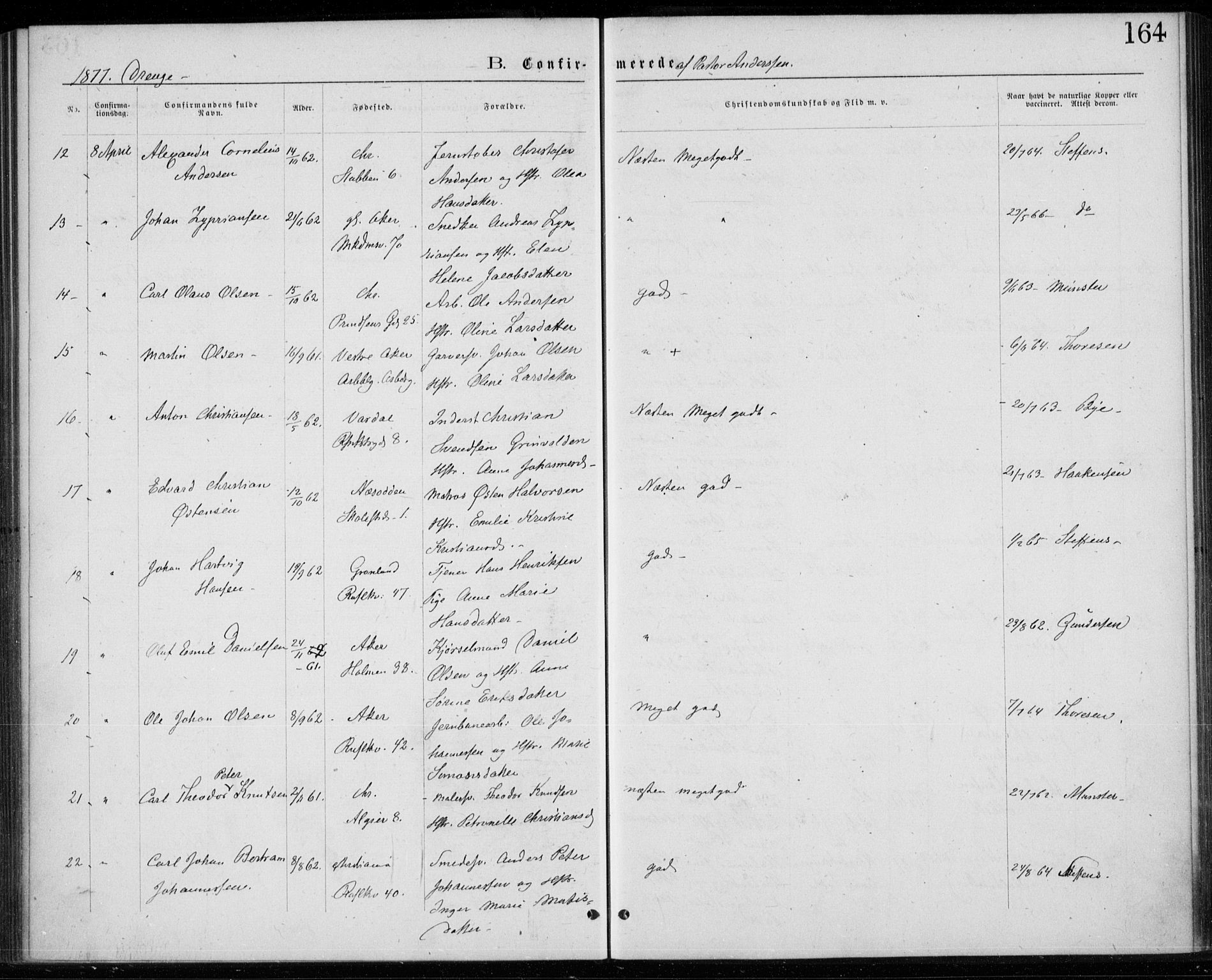 Trefoldighet prestekontor Kirkebøker, AV/SAO-A-10882/F/Fb/L0002: Parish register (official) no. II 2, 1871-1880, p. 164