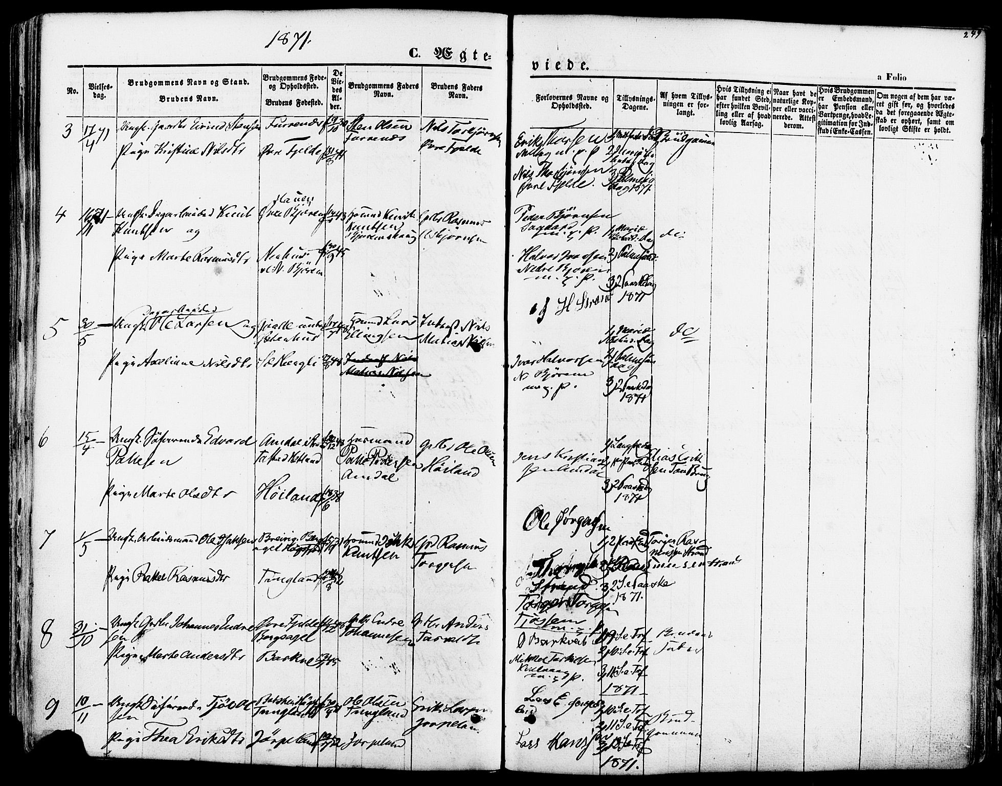 Strand sokneprestkontor, SAST/A-101828/H/Ha/Haa/L0007: Parish register (official) no. A 7, 1855-1881, p. 249