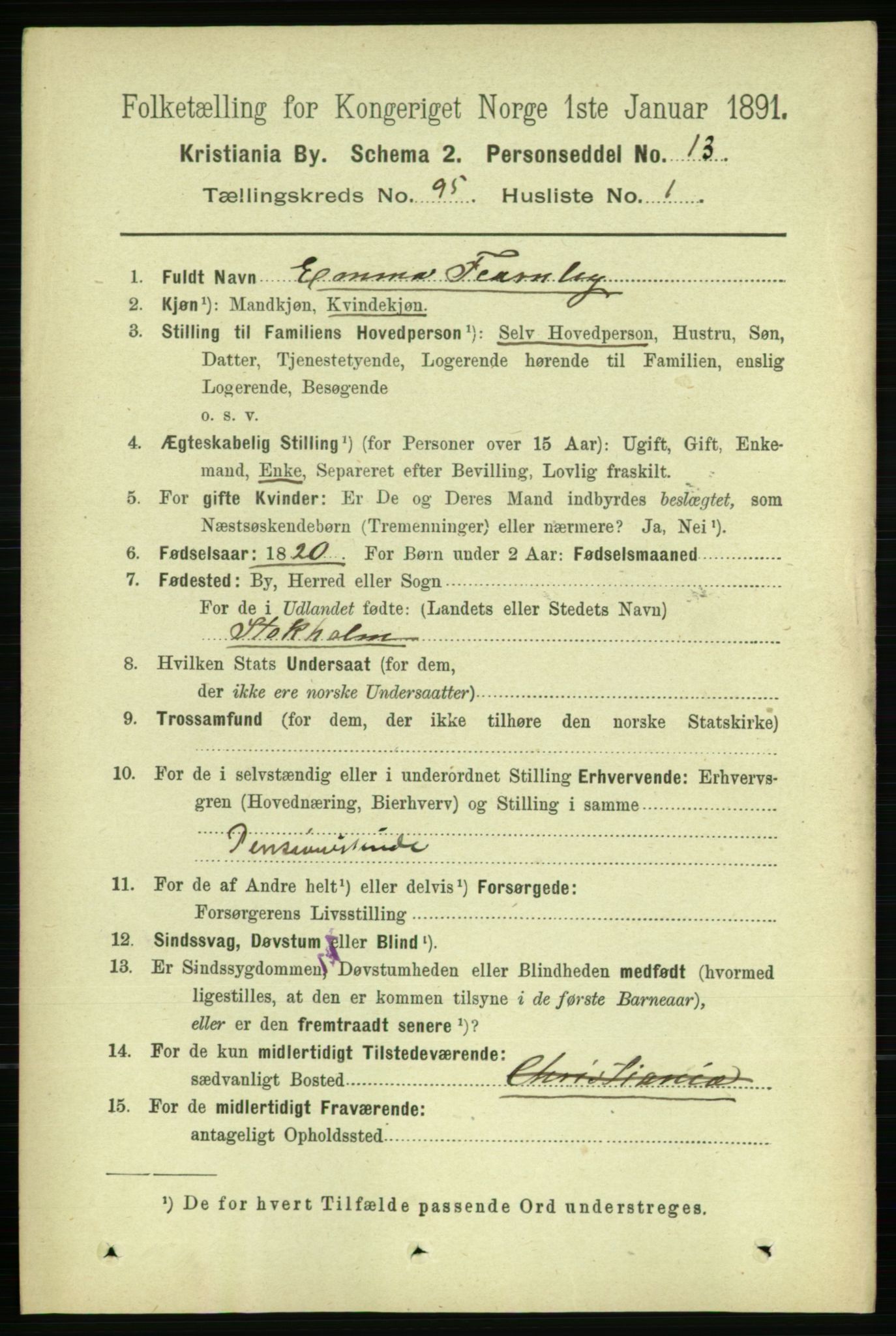 RA, 1891 census for 0301 Kristiania, 1891, p. 46299