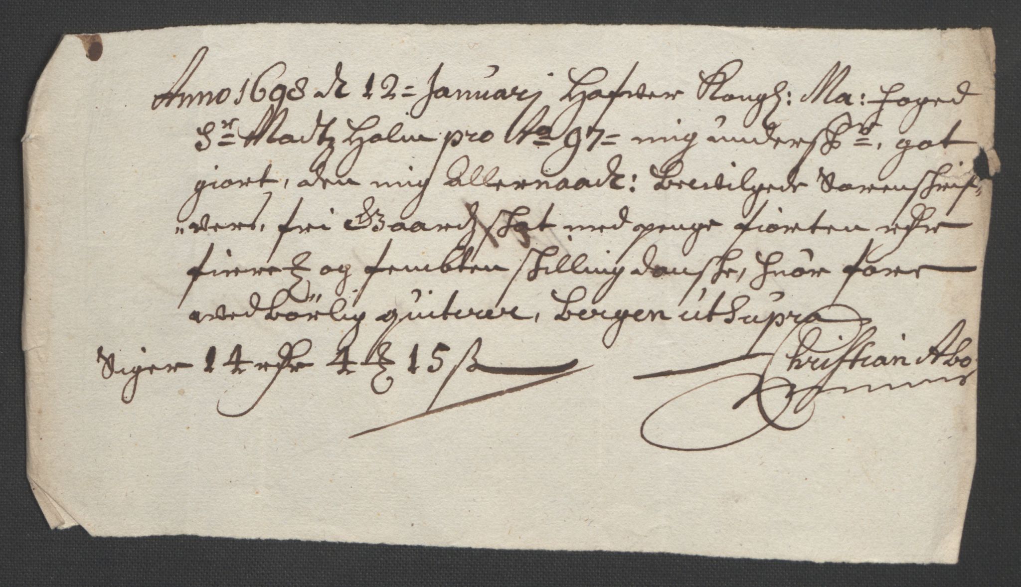 Rentekammeret inntil 1814, Reviderte regnskaper, Fogderegnskap, RA/EA-4092/R51/L3183: Fogderegnskap Nordhordland og Voss, 1695-1697, p. 453