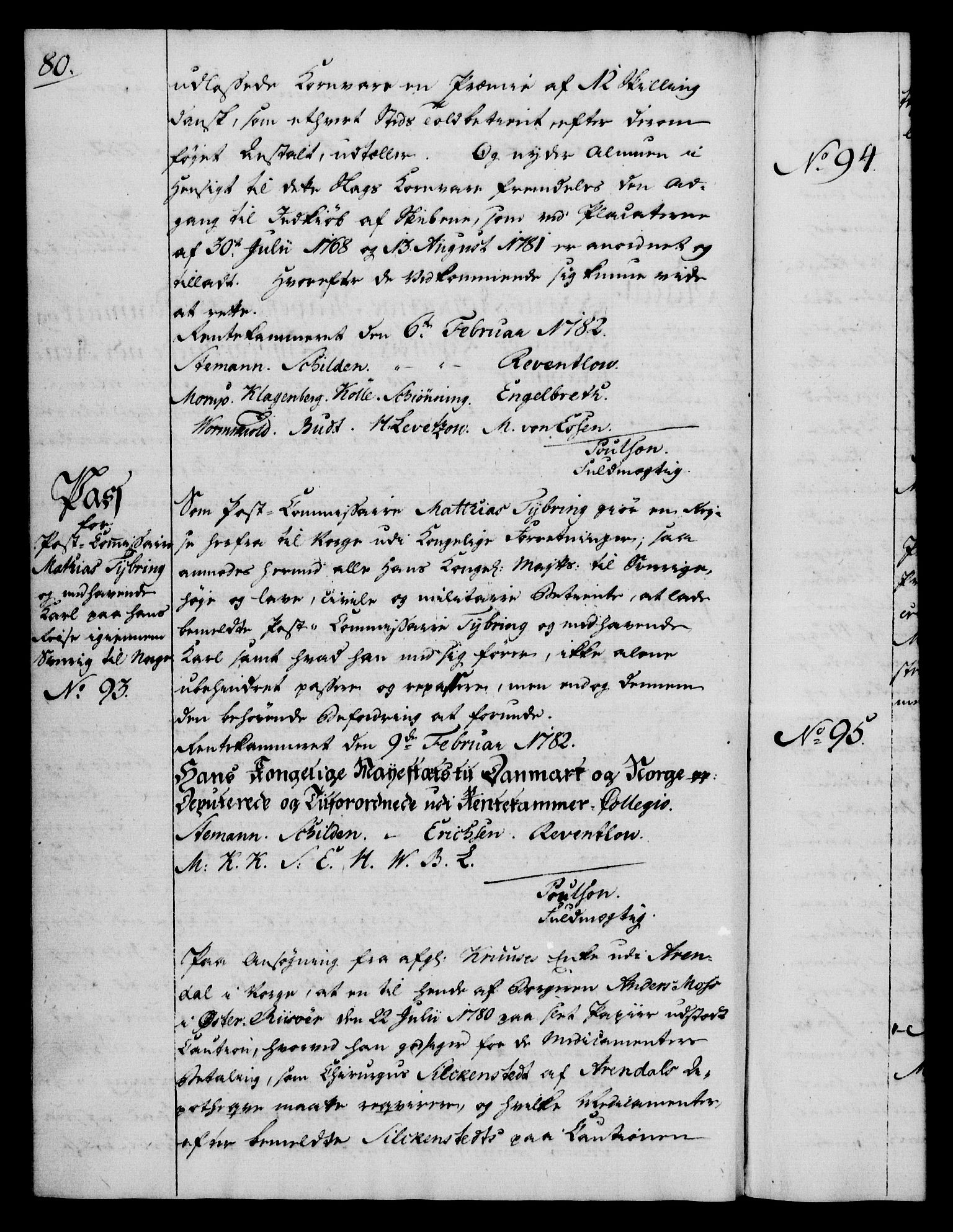 Rentekammeret, Kammerkanselliet, RA/EA-3111/G/Gg/Gga/L0012: Norsk ekspedisjonsprotokoll med register (merket RK 53.12), 1781-1783, p. 80