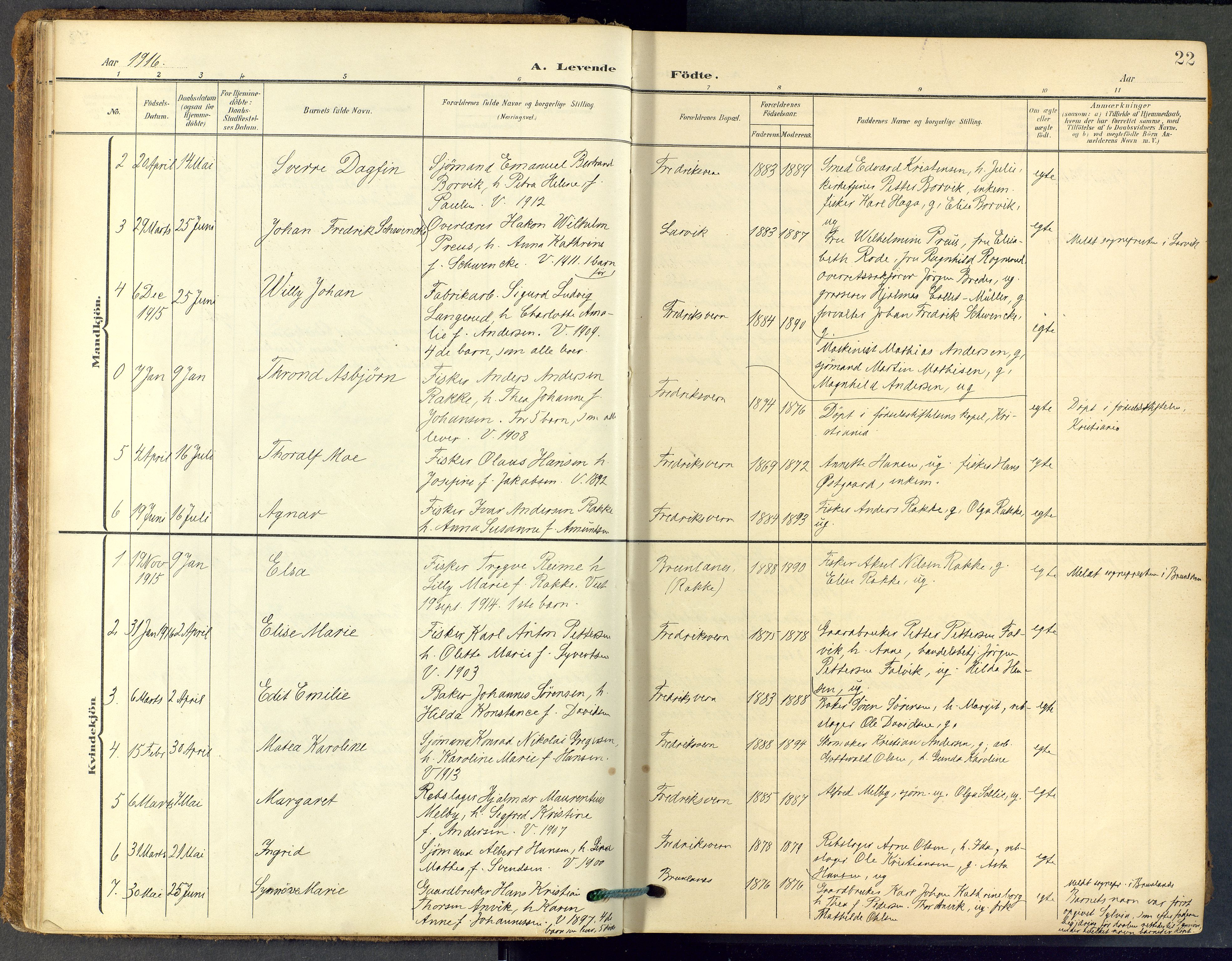 Stavern kirkebøker, SAKO/A-318/F/Fa/L0009: Parish register (official) no. 9, 1906-1955, p. 22