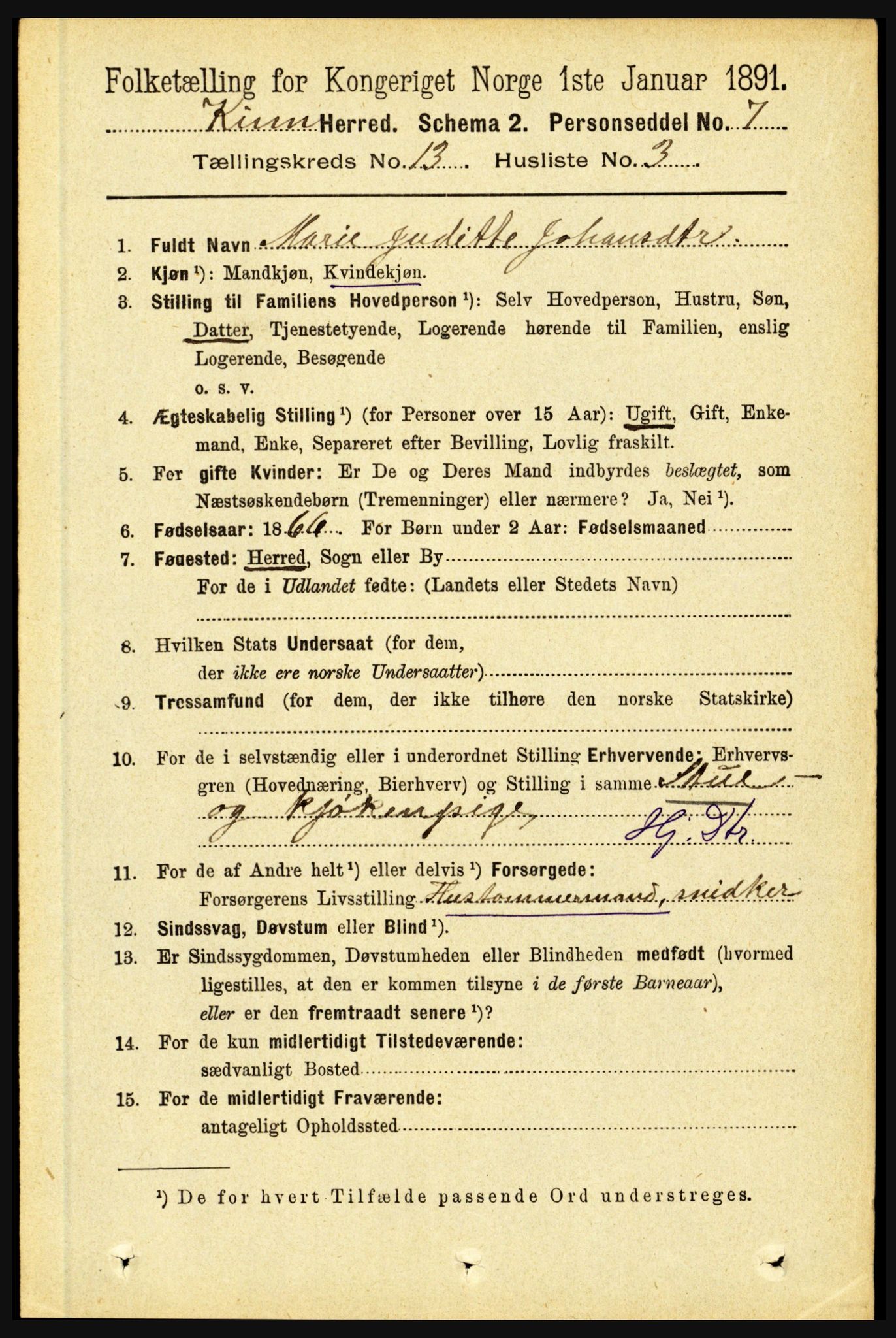 RA, 1891 census for 1437 Kinn, 1891, p. 5070