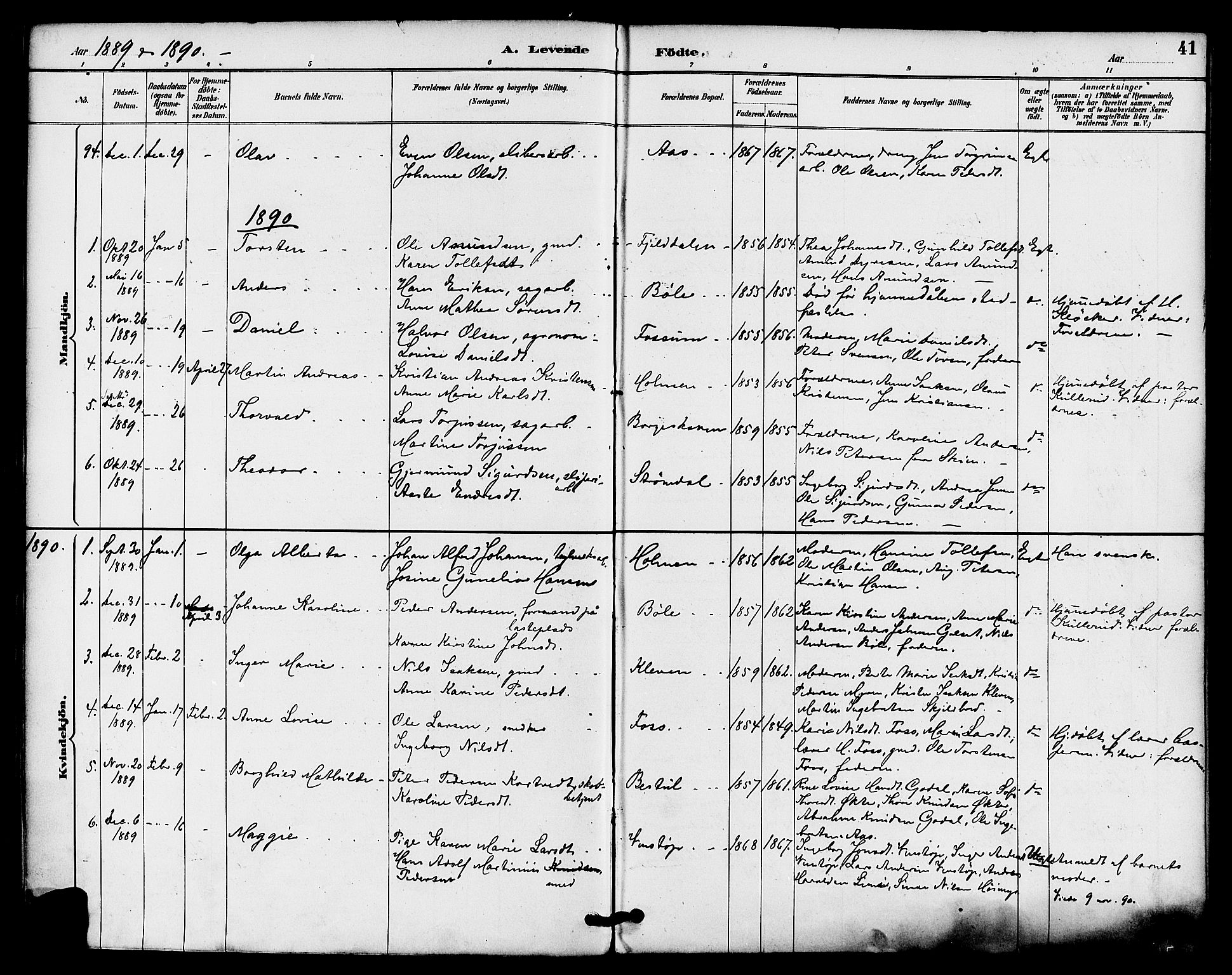 Gjerpen kirkebøker, AV/SAKO-A-265/F/Fa/L0010: Parish register (official) no. I 10, 1886-1895, p. 41