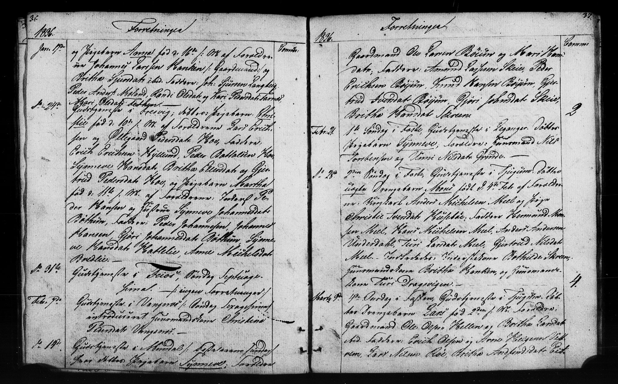 Leikanger sokneprestembete, SAB/A-81001: Curate's parish register no. A 1A, 1833-1838, p. 36-37