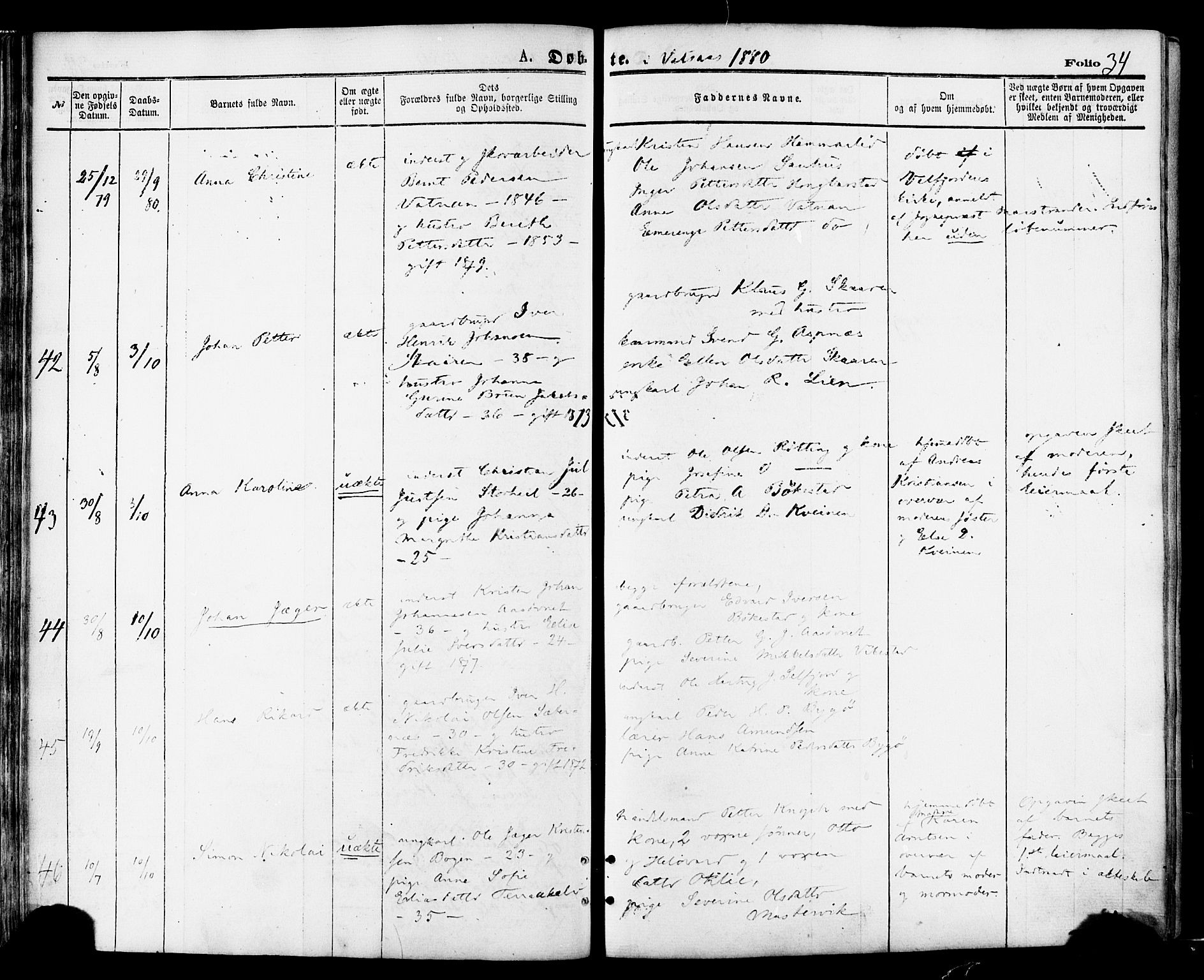 Ministerialprotokoller, klokkerbøker og fødselsregistre - Nordland, AV/SAT-A-1459/810/L0148: Parish register (official) no. 810A09 /1, 1874-1884, p. 34