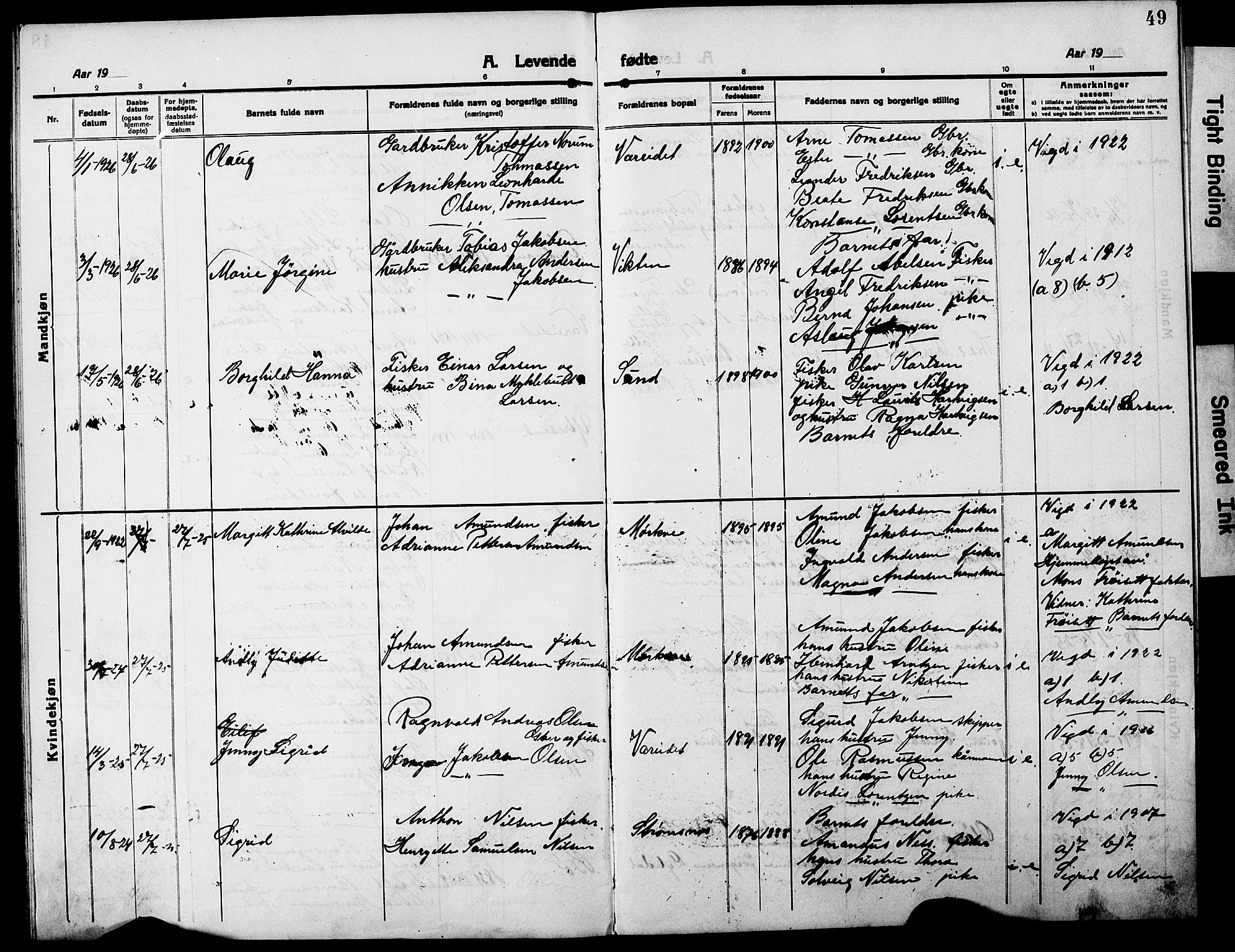 Ministerialprotokoller, klokkerbøker og fødselsregistre - Nordland, AV/SAT-A-1459/885/L1215: Parish register (copy) no. 885C04, 1916-1929, p. 49