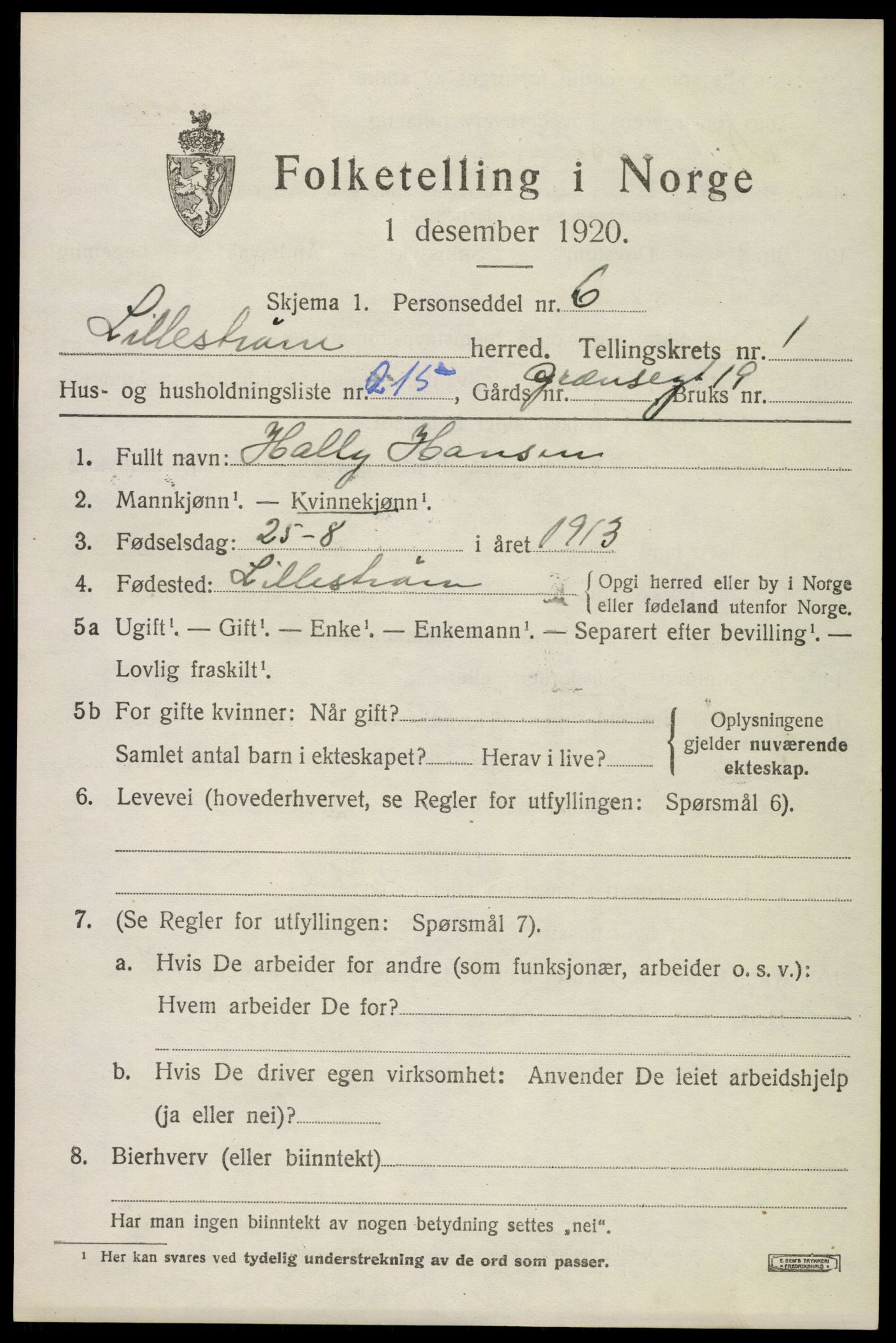 SAO, 1920 census for Lillestrøm, 1920, p. 4838